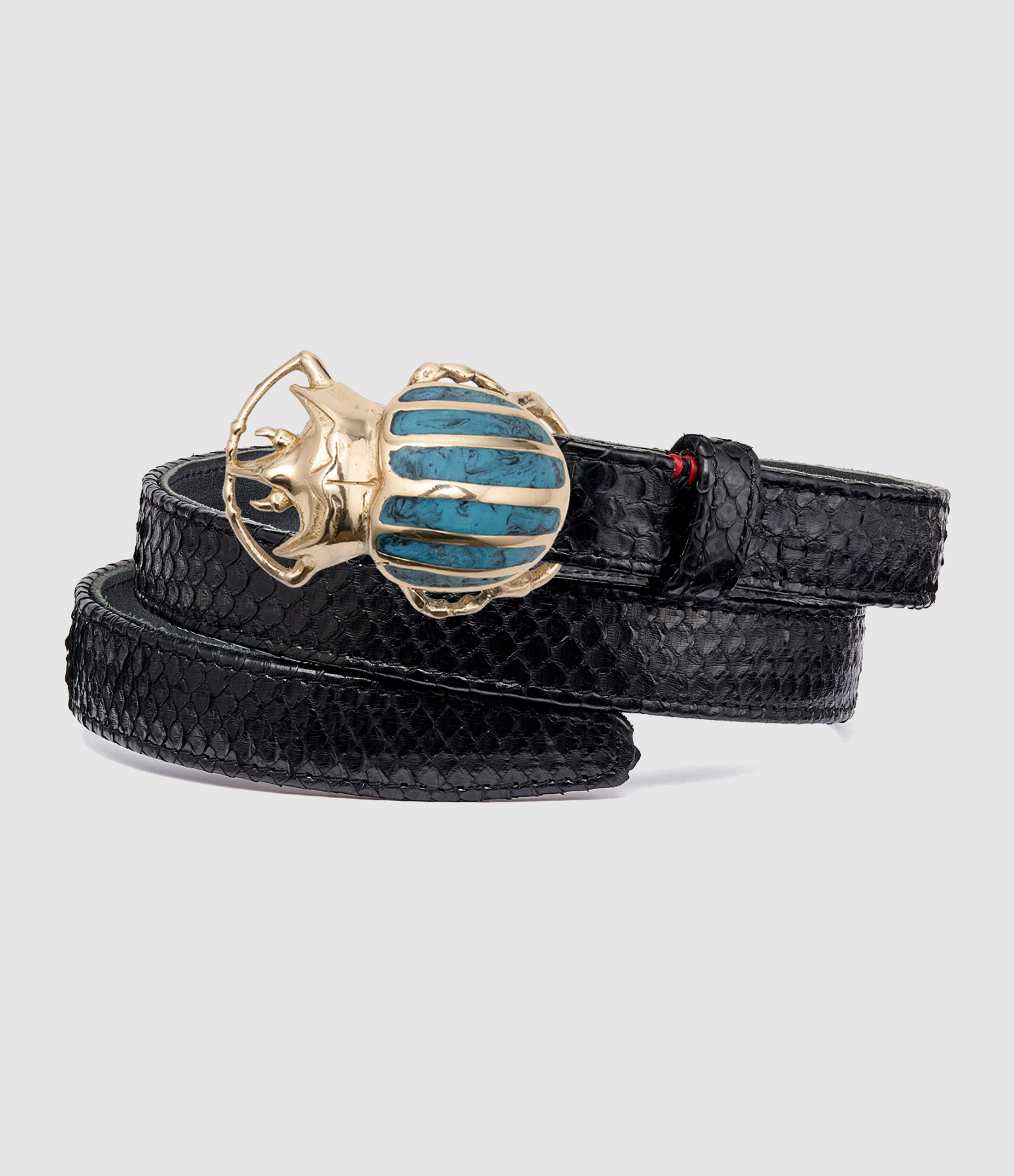 Ceinture Baby Scarabée Python Noir Turquoise Doré