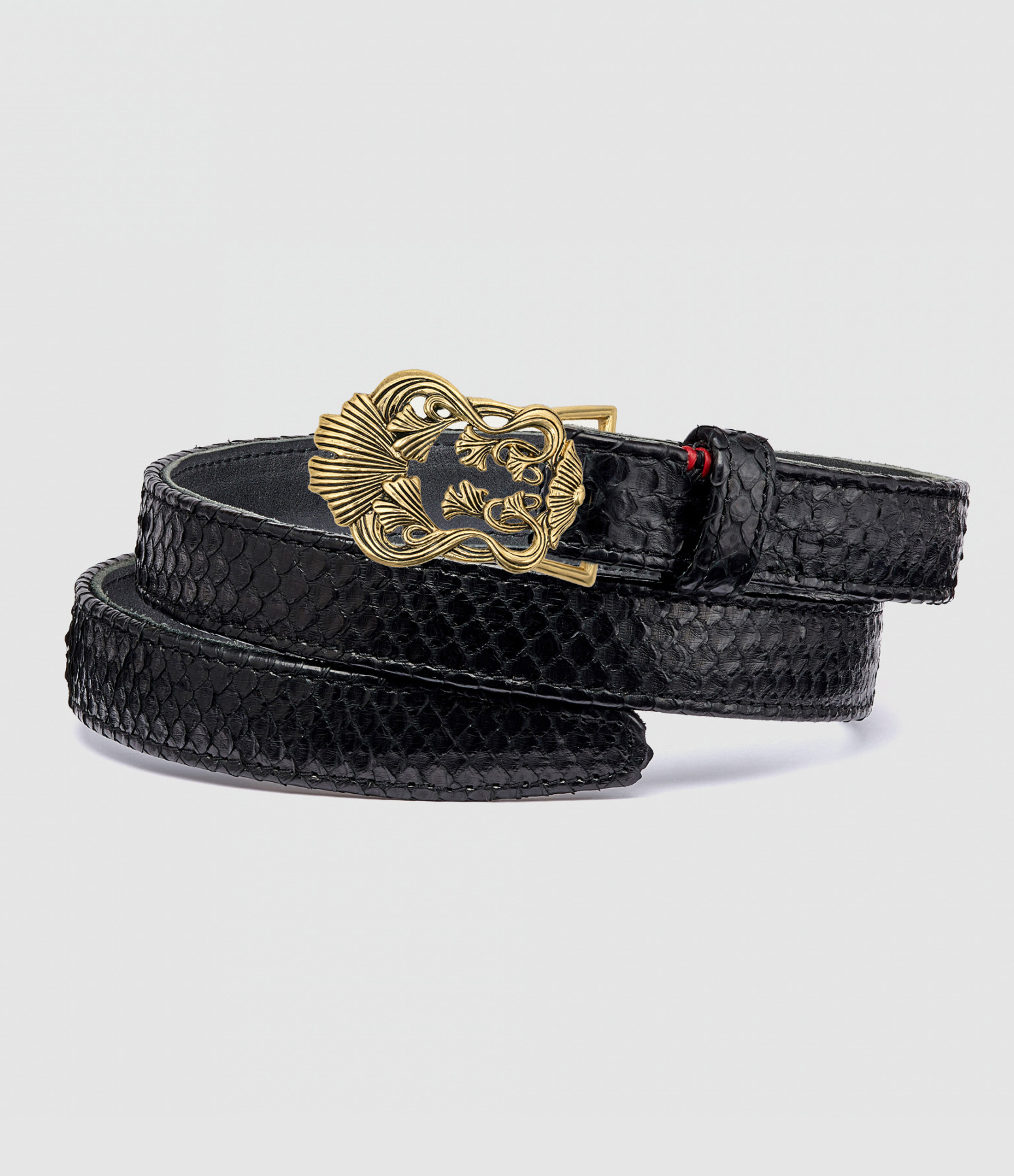 Ceinture Baby Feuille de Ginko Python Noir