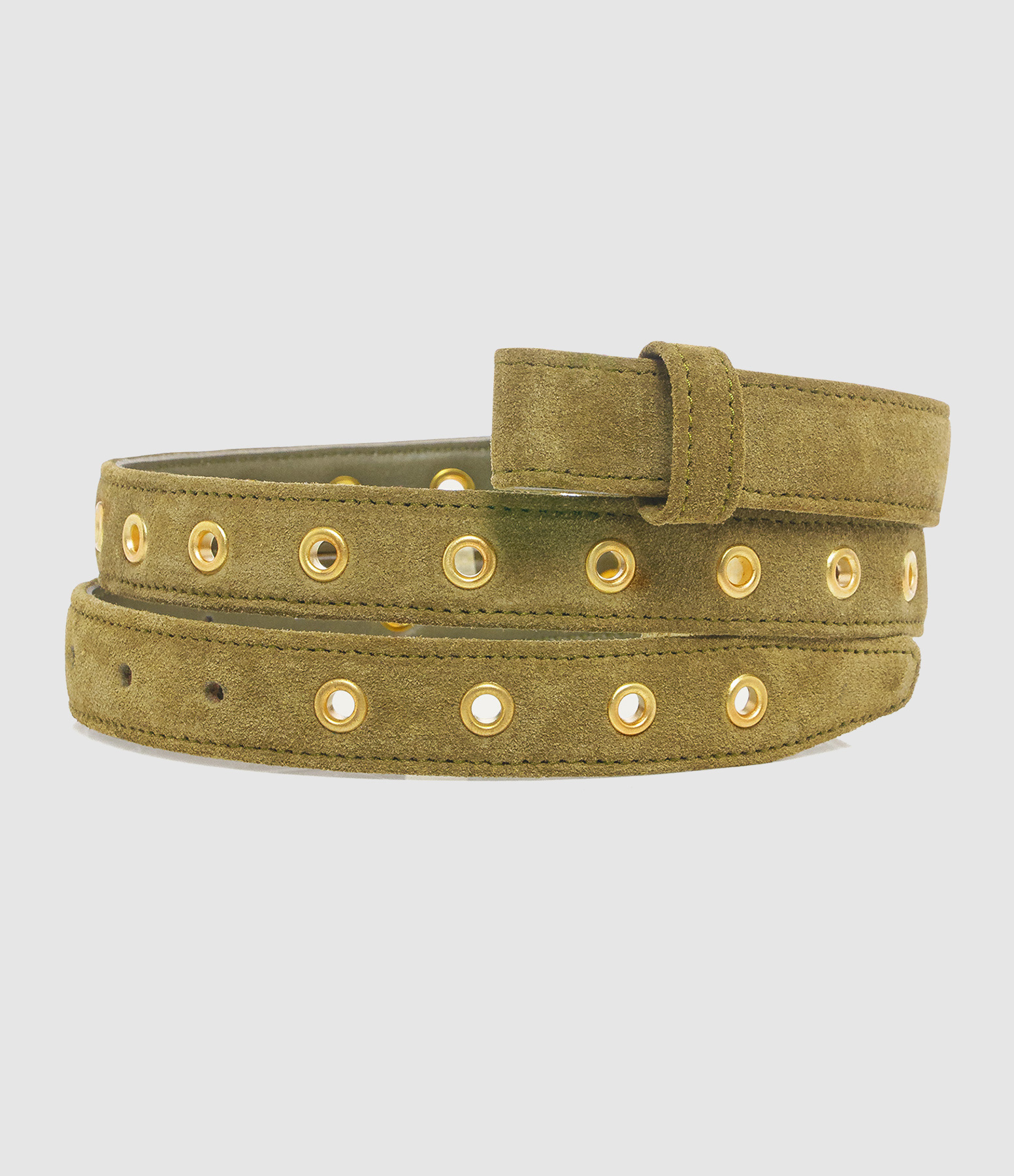 Ceinture Baby Veau Velours Olive Œillets Dorés