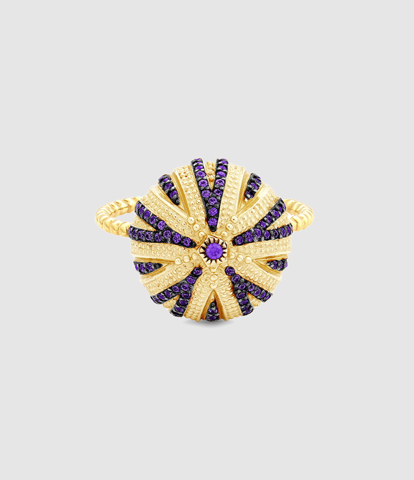 Bague Oursin Grand Modèle Tanzanites Or Jaune