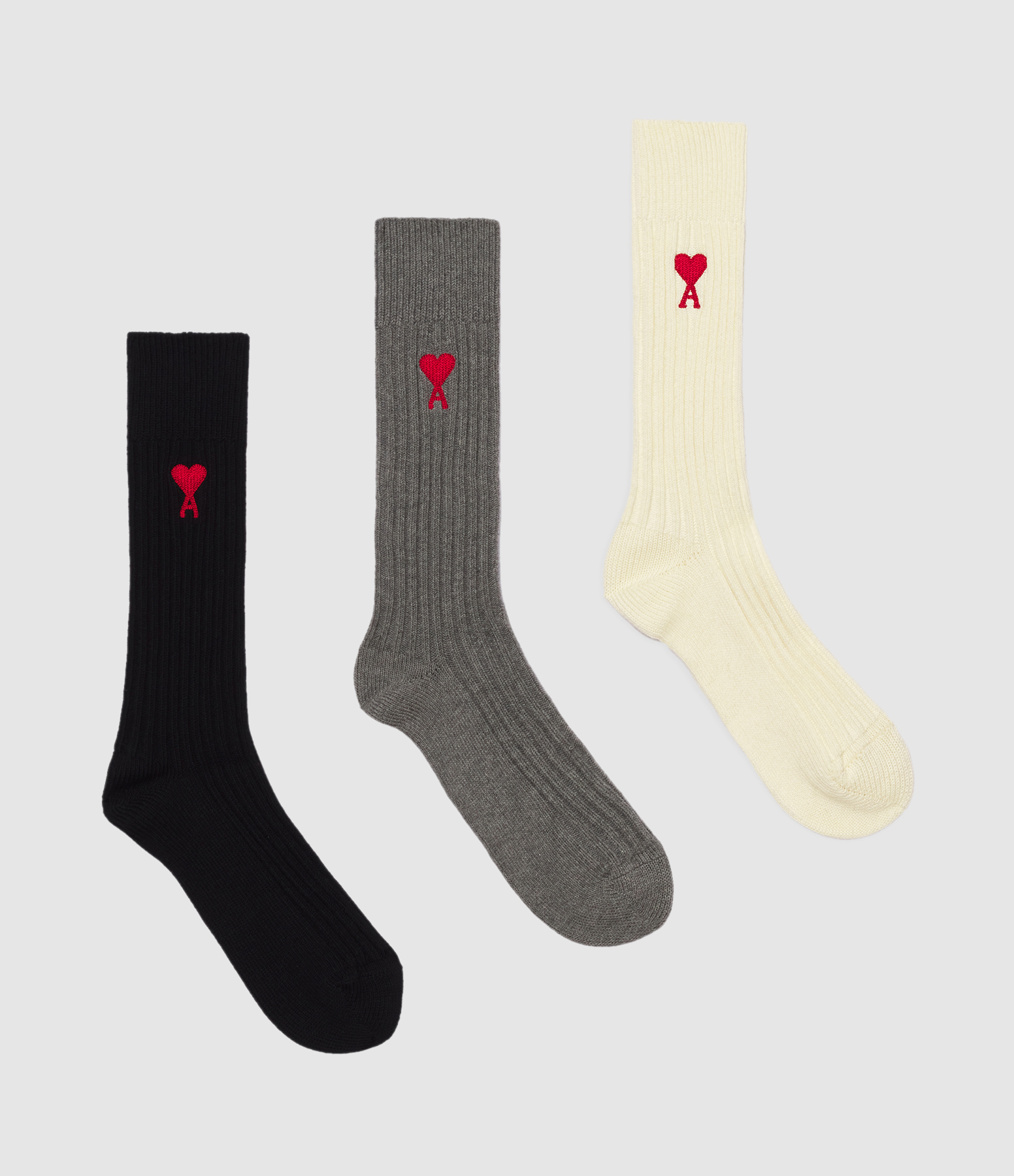 Pack x3 Chaussettes Ami de Cœur Coton Écru Gris Noir