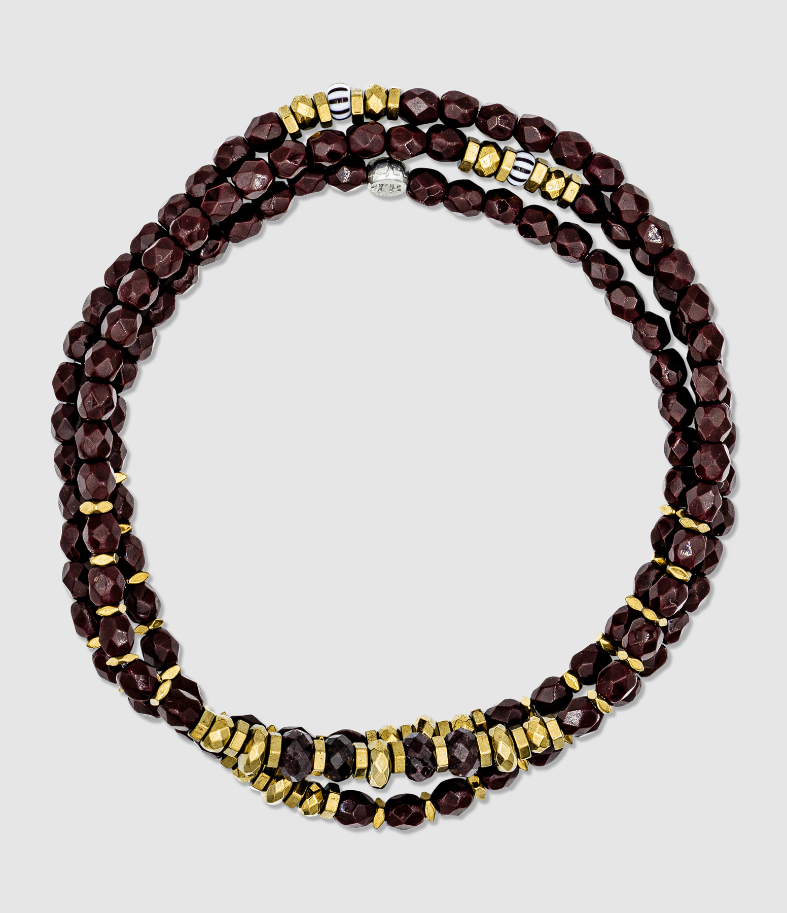 Collier et Bracelet 3 Tours Blondie Bordeaux 49cm