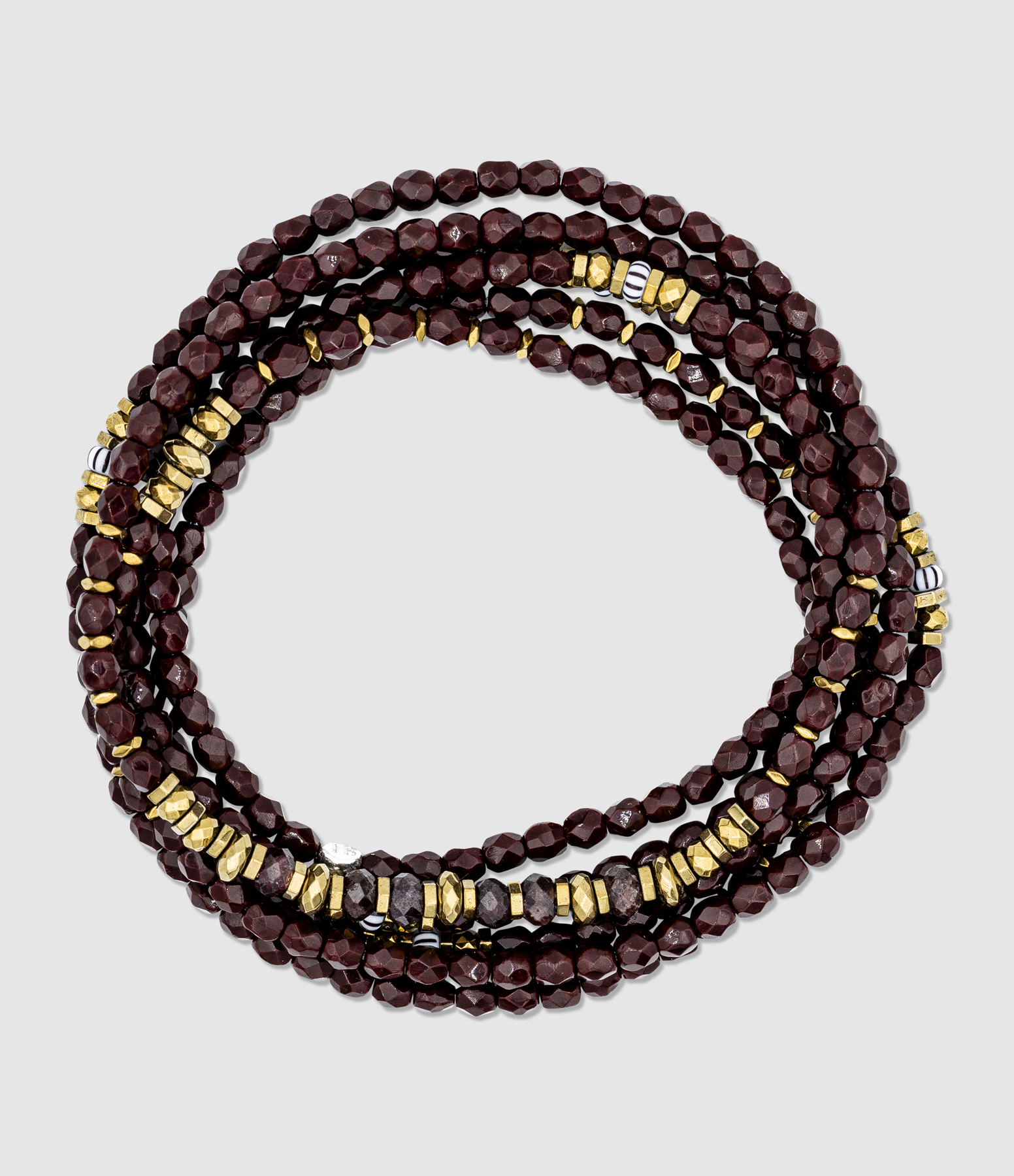 Collier et Bracelet 6 Tours Blondie Bordeaux 103cm