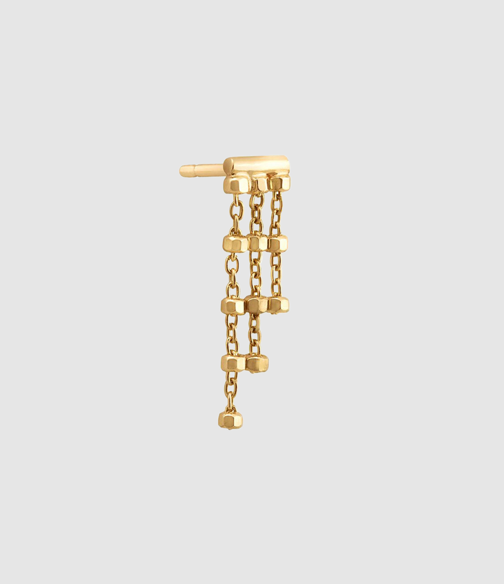 Boucle d'oreille Diamantée Triple Chaîne Or Jaune (vendue à l'unité)