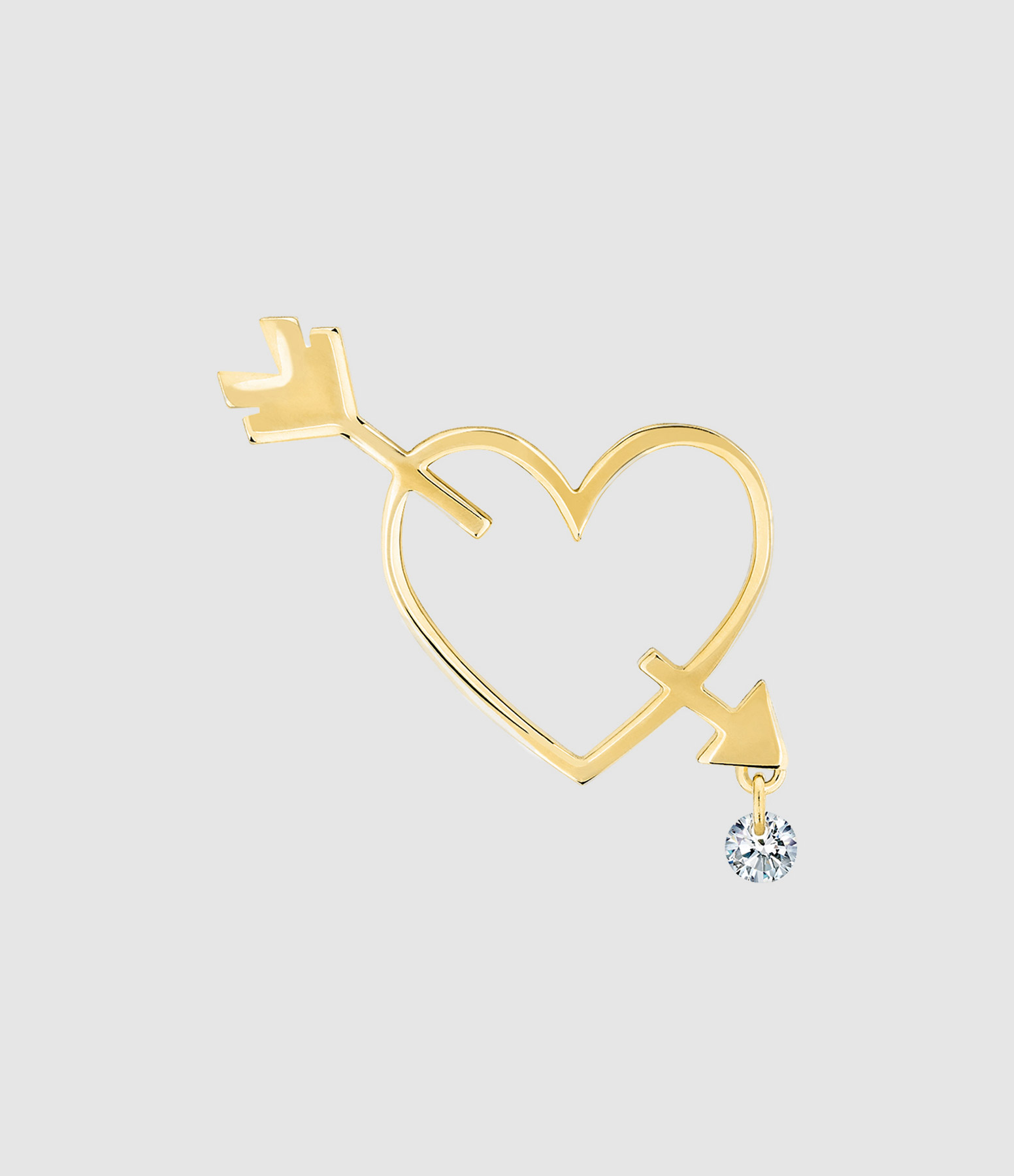 Boucle d'oreille Pin's En Plein Cœur Diamant Or Jaune (vendue à l'unité)
