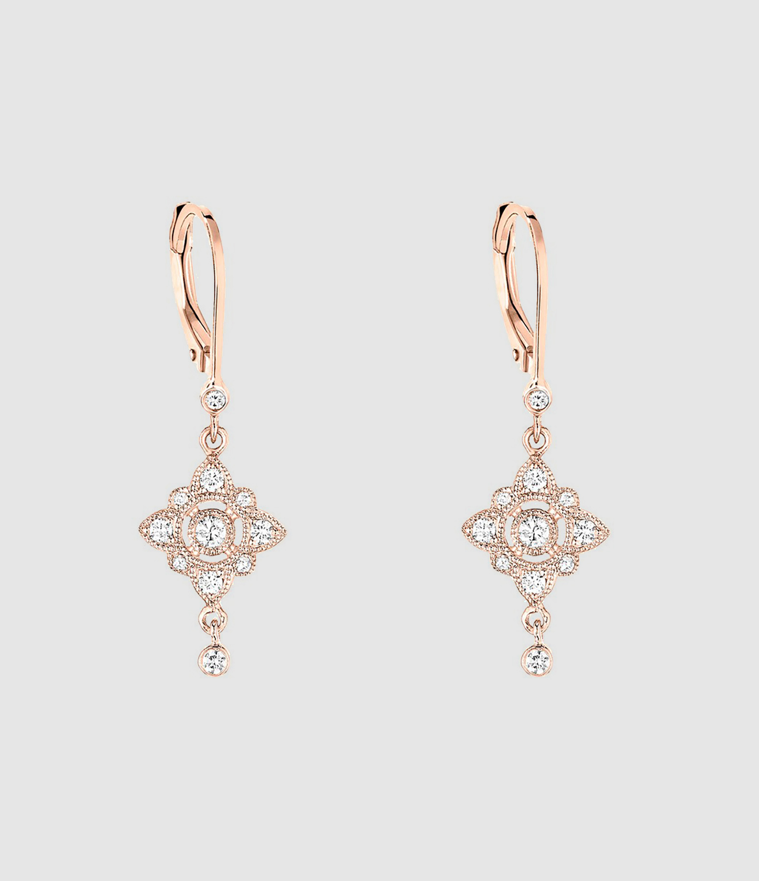 Boucles d'oreilles Dormeuses Fleur Sacrée Diamants Or Rose 