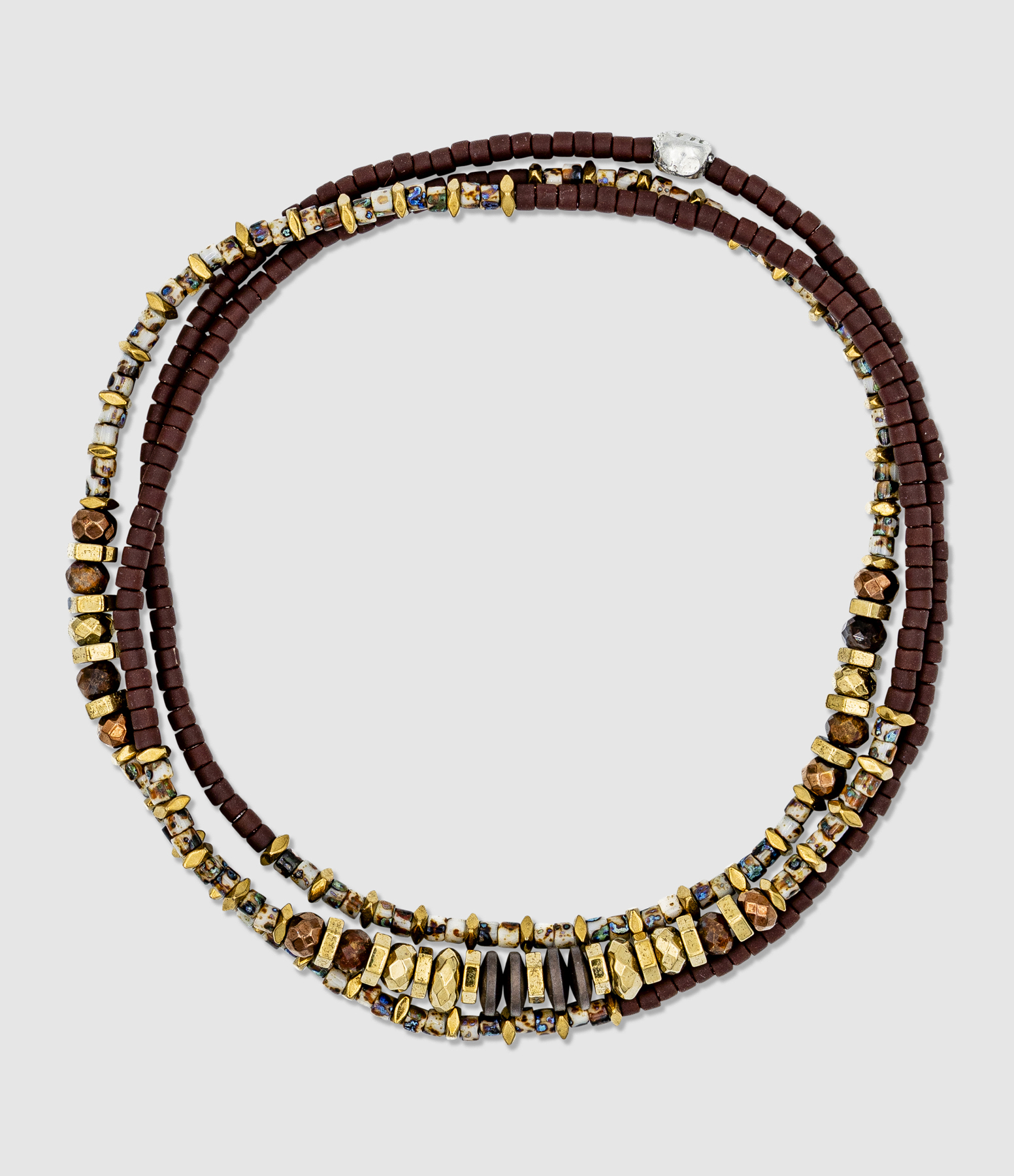 Collier et Bracelet 3 Tours Brownie Brun 49cm
