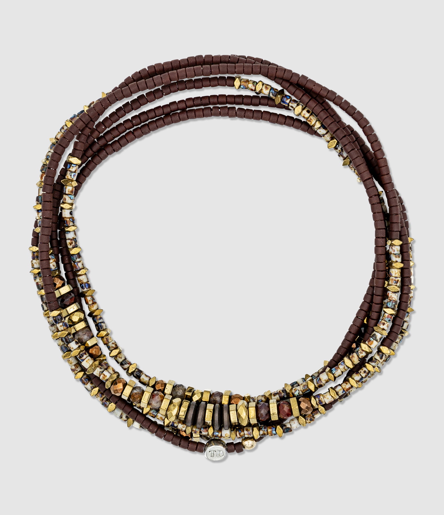 Collier et Bracelet 6 Tours Brownie Brun 103cm