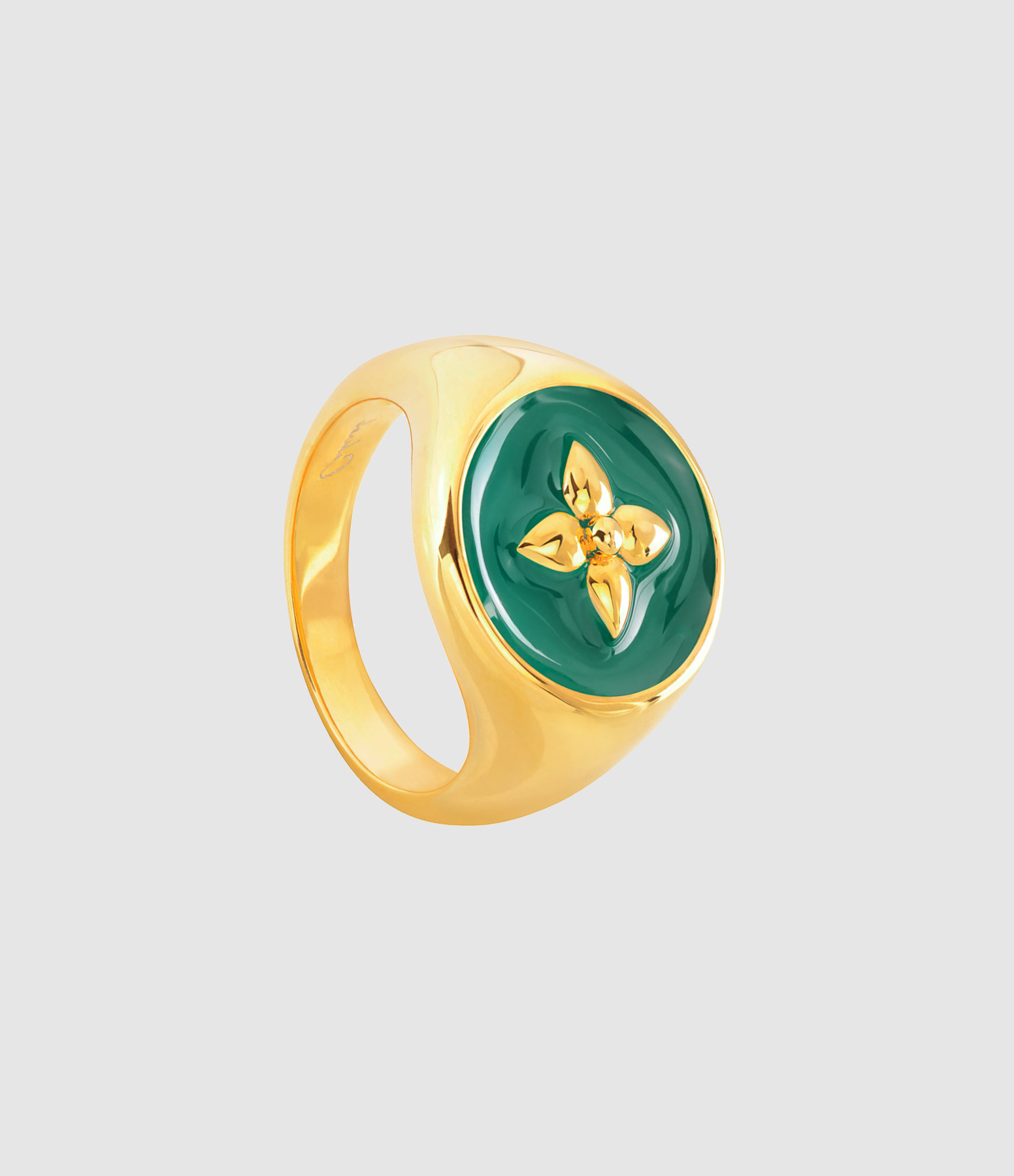 Chevalière Croisette Laiton Vert Émeraude