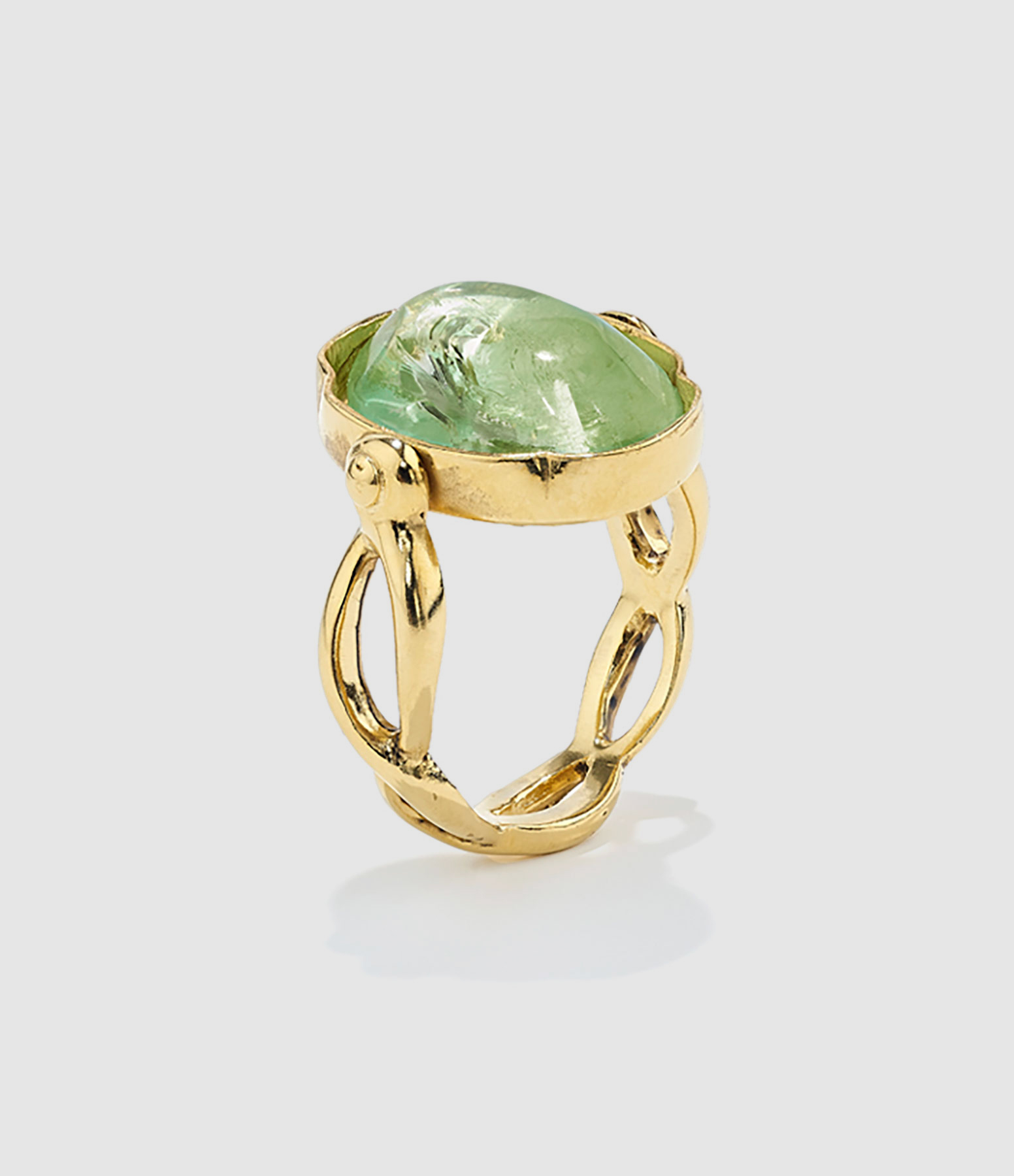 Bague Cabochon Ovale Cristal de Roche Vert Clair