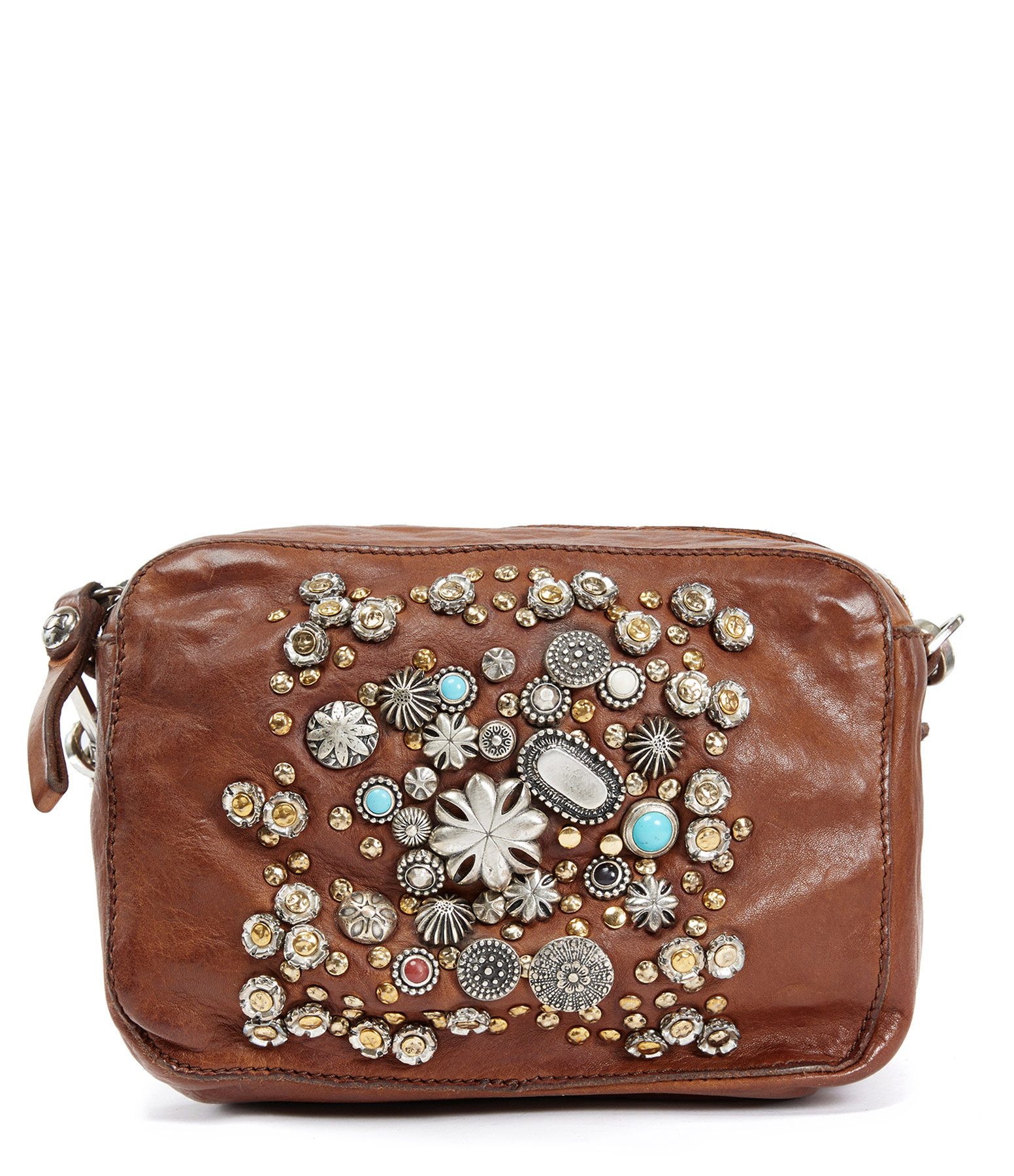 Sac Bowling Small Cuir Vachette Clous Cognac
