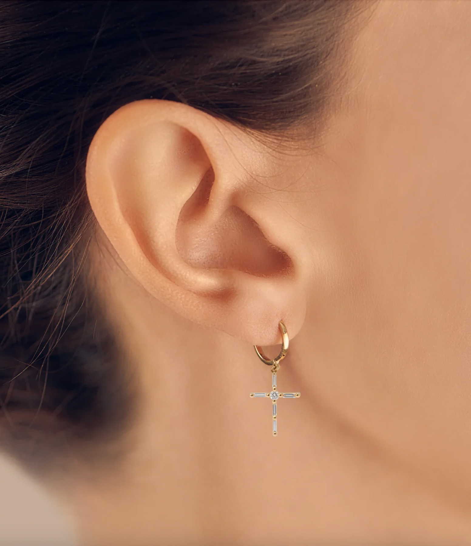 Mini Créole Cross Or Rose Diamants (vendue à l'unité)