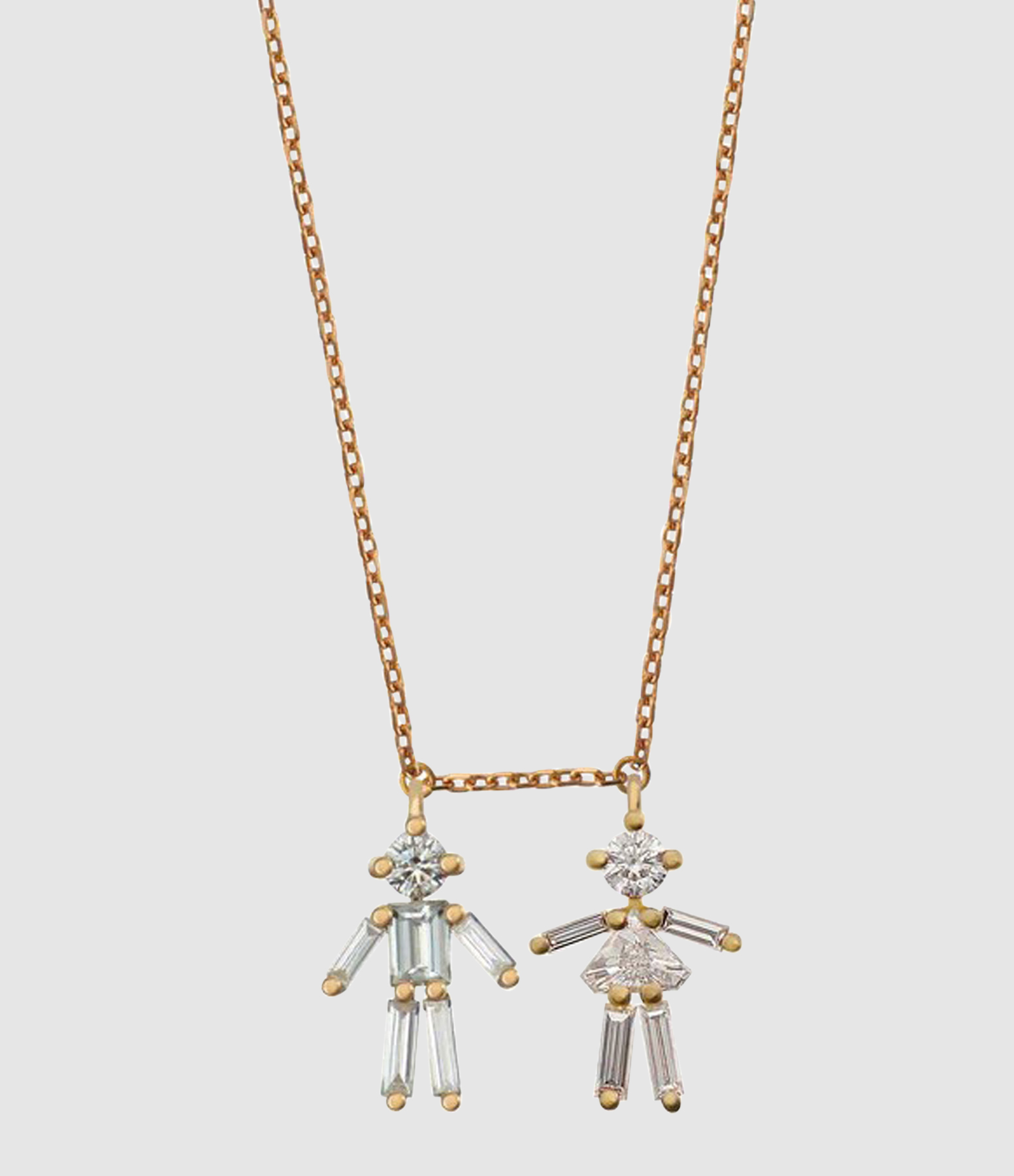 Collier Double Mini Fille Garçon Or Jaune Et Diamants