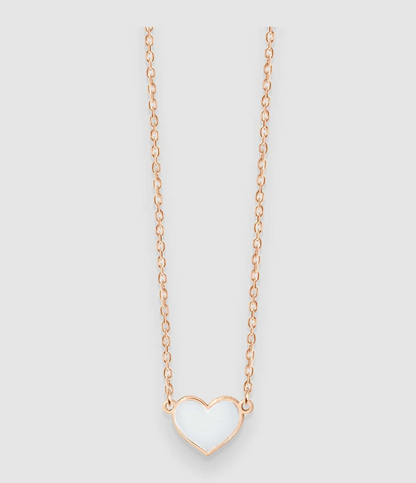 Collier Emoji Cœur Emaillé Blanc Or Rose