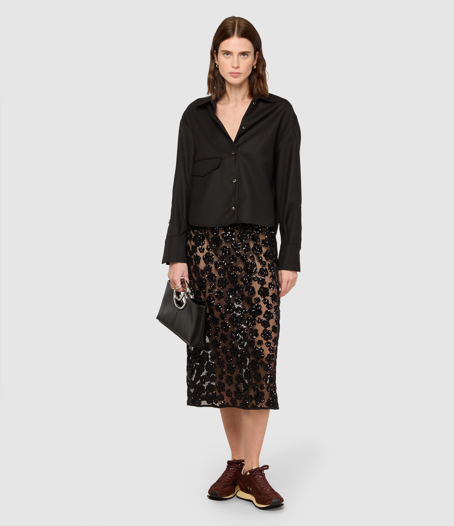 Jupe Bria Ume Floral Sequins Black