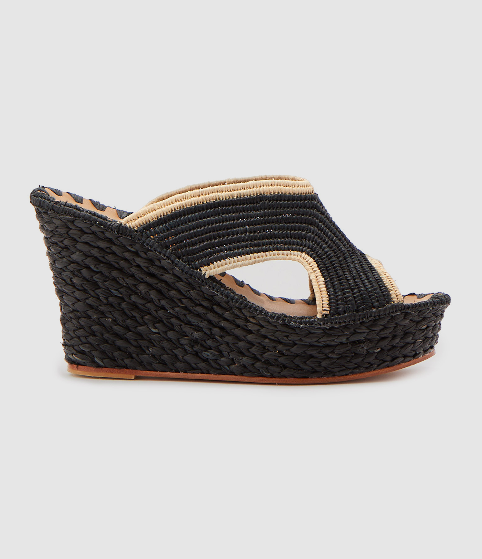 Mules Lina Raphia Naturel Noir