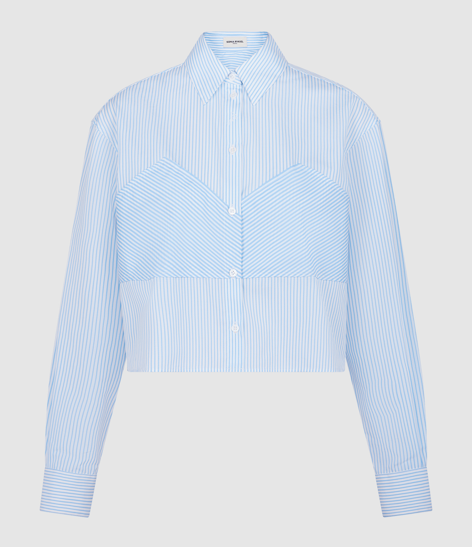 Chemise Crop Coton Manches Longues Fines Rayures