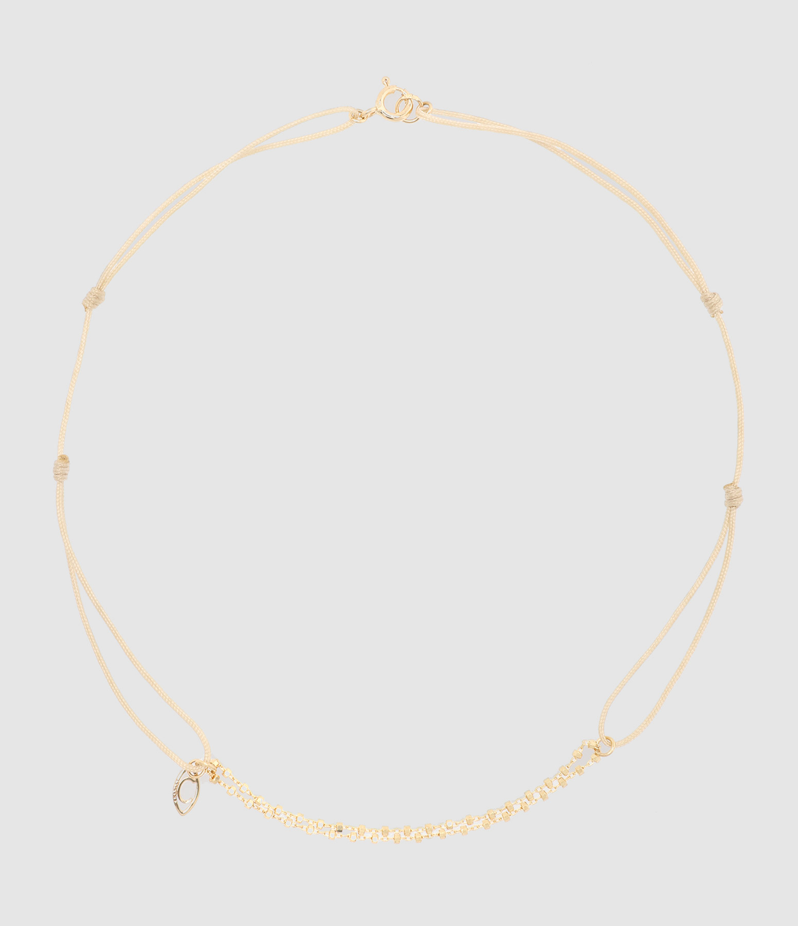 Collier Diamantée Cordon Beige Or Jaune