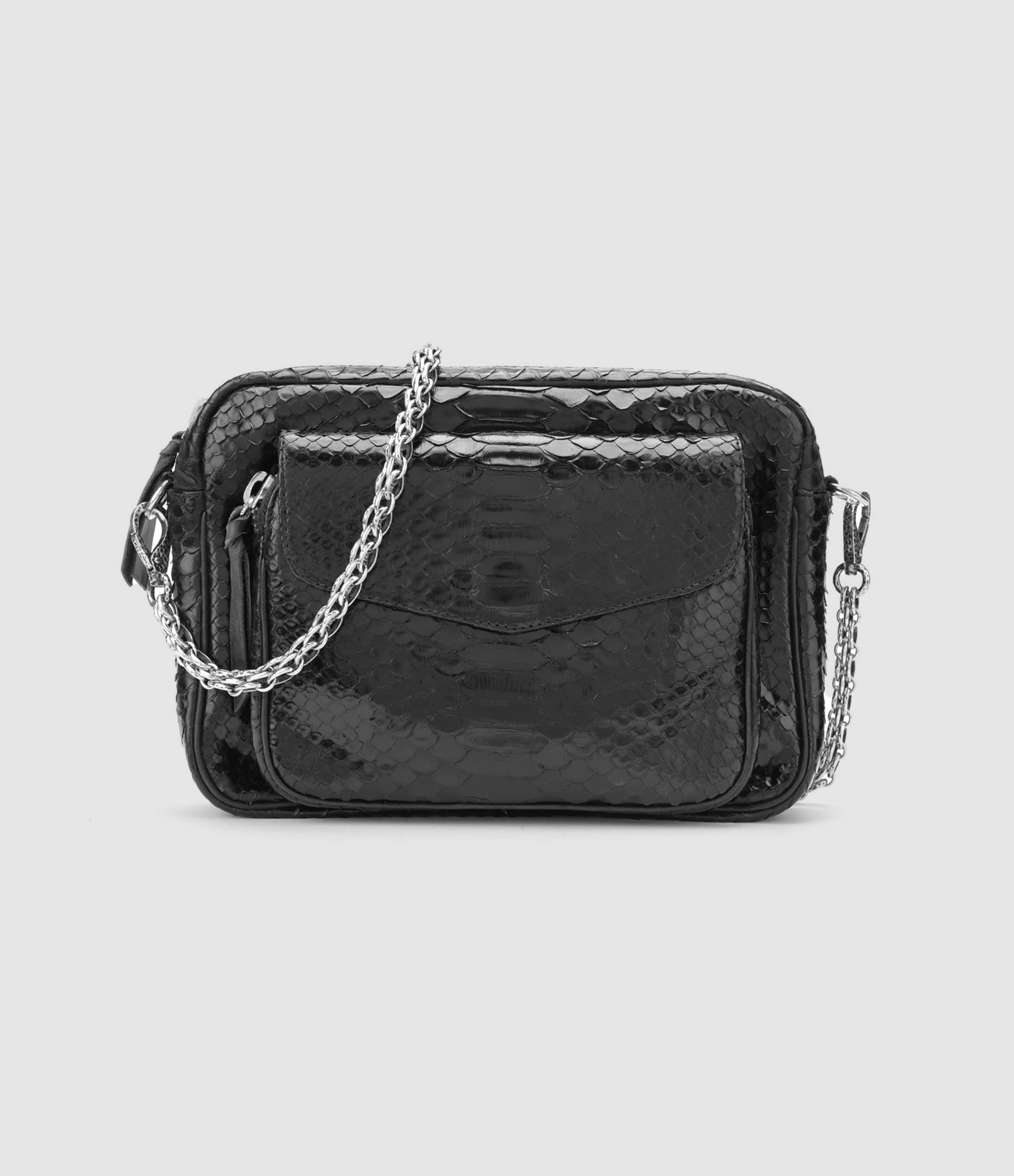 Sac Charly Python Noir Chaîne Argenté
