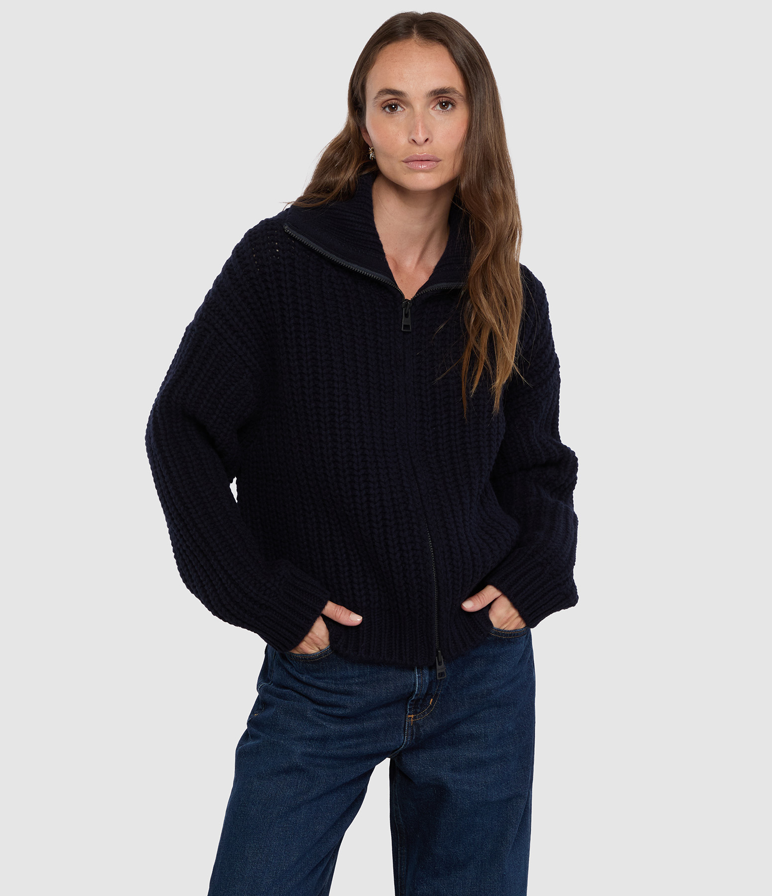 Veste High Collar Zipped Cardi Dark Night