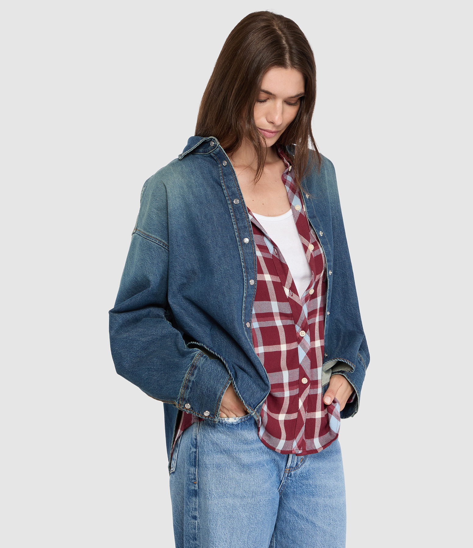 Chemise Overlay Detail Shirt Dark Blue
