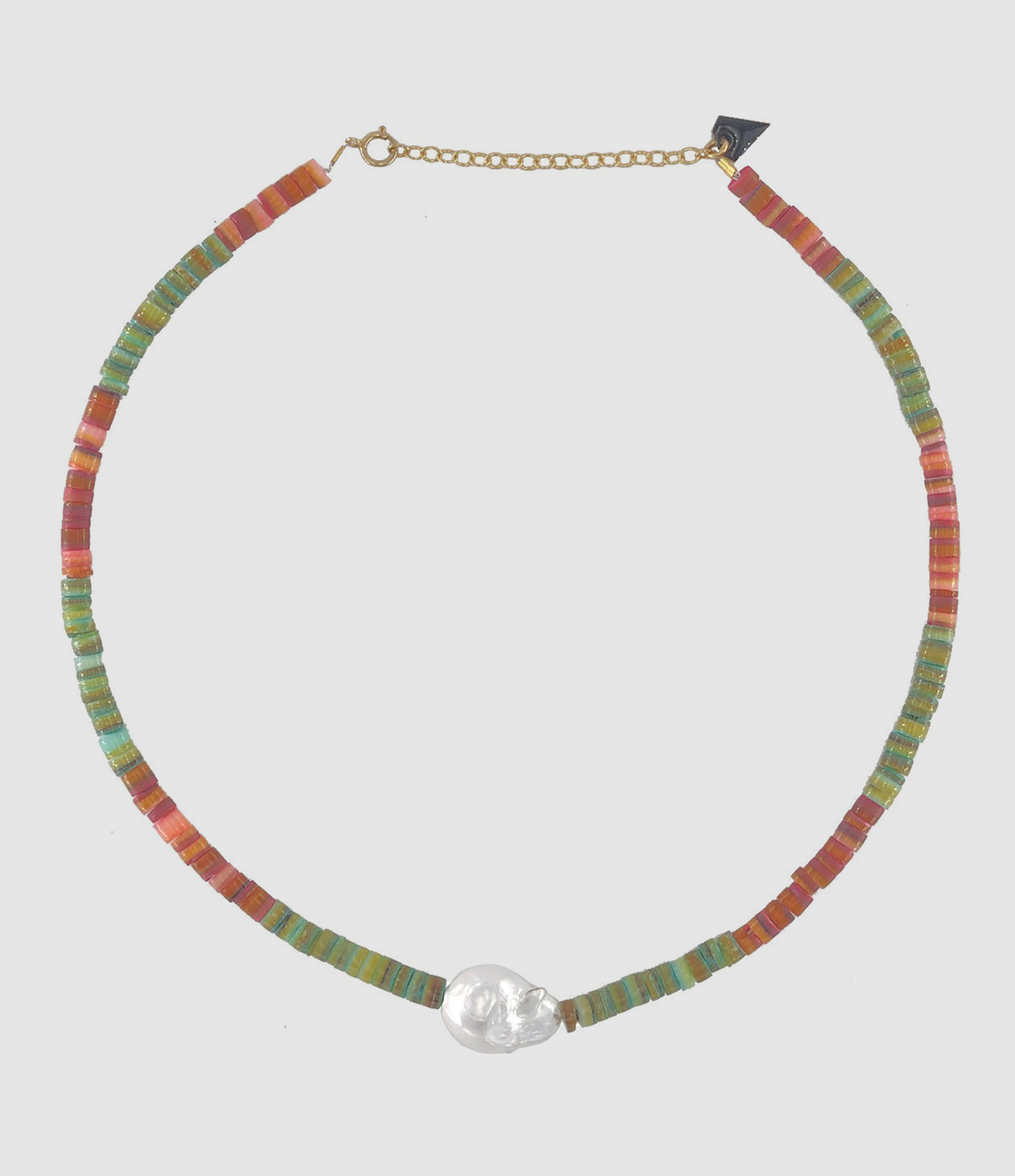 Collier Puka Coquillage Vert Rose Perle Naturelle