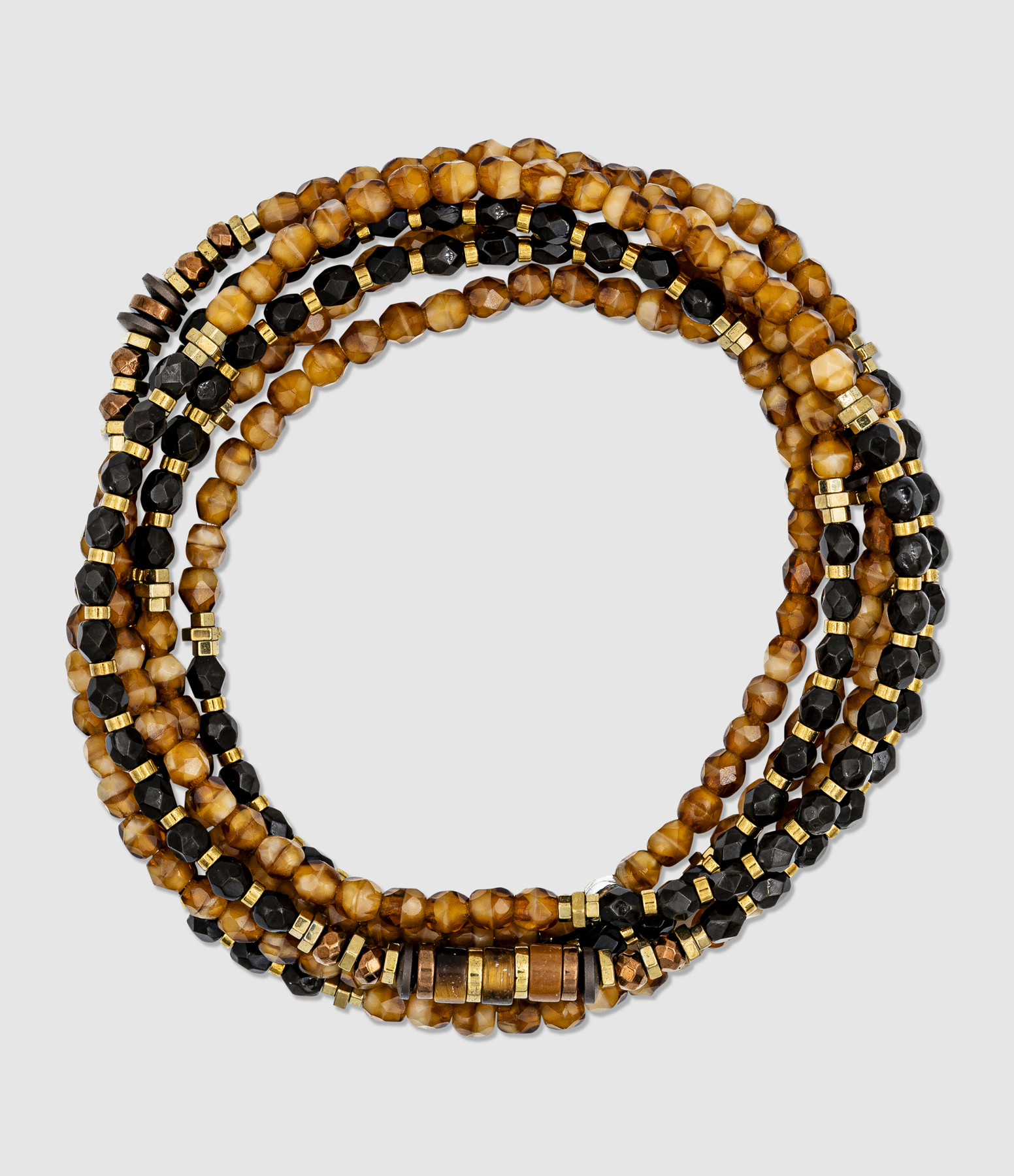 Collier et Bracelet 6 Tours Cookie Noir 103cm