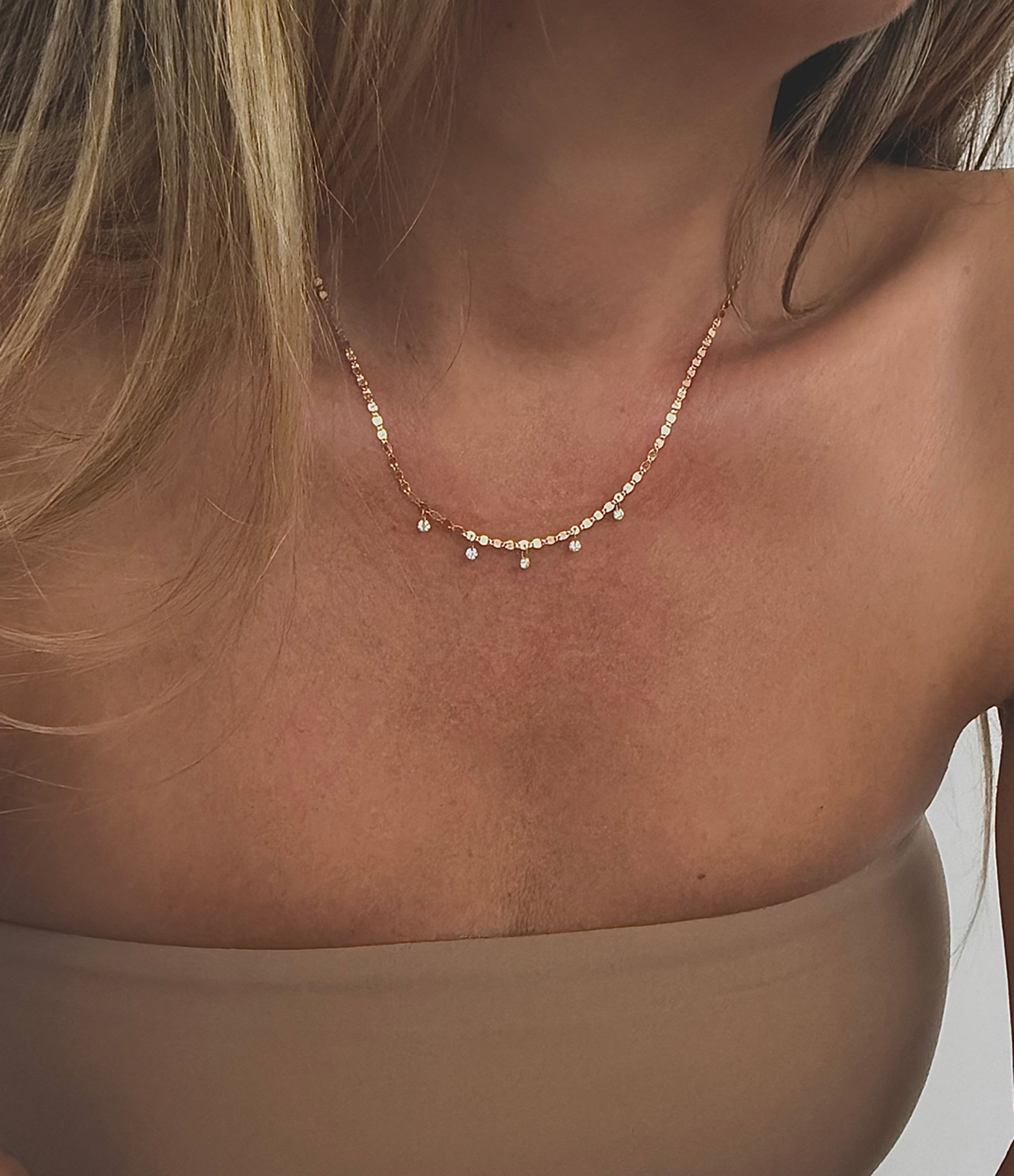 Collier Skin Tattoo S Or Rose, 42cm, 5 Diamants