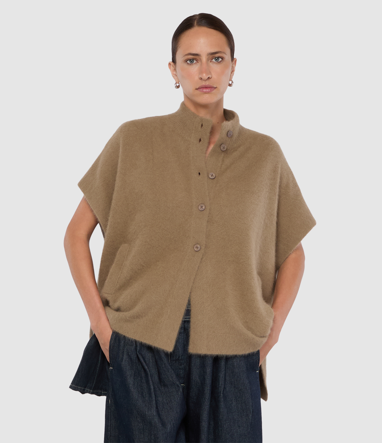 Poncho Ladies High Neck Camel