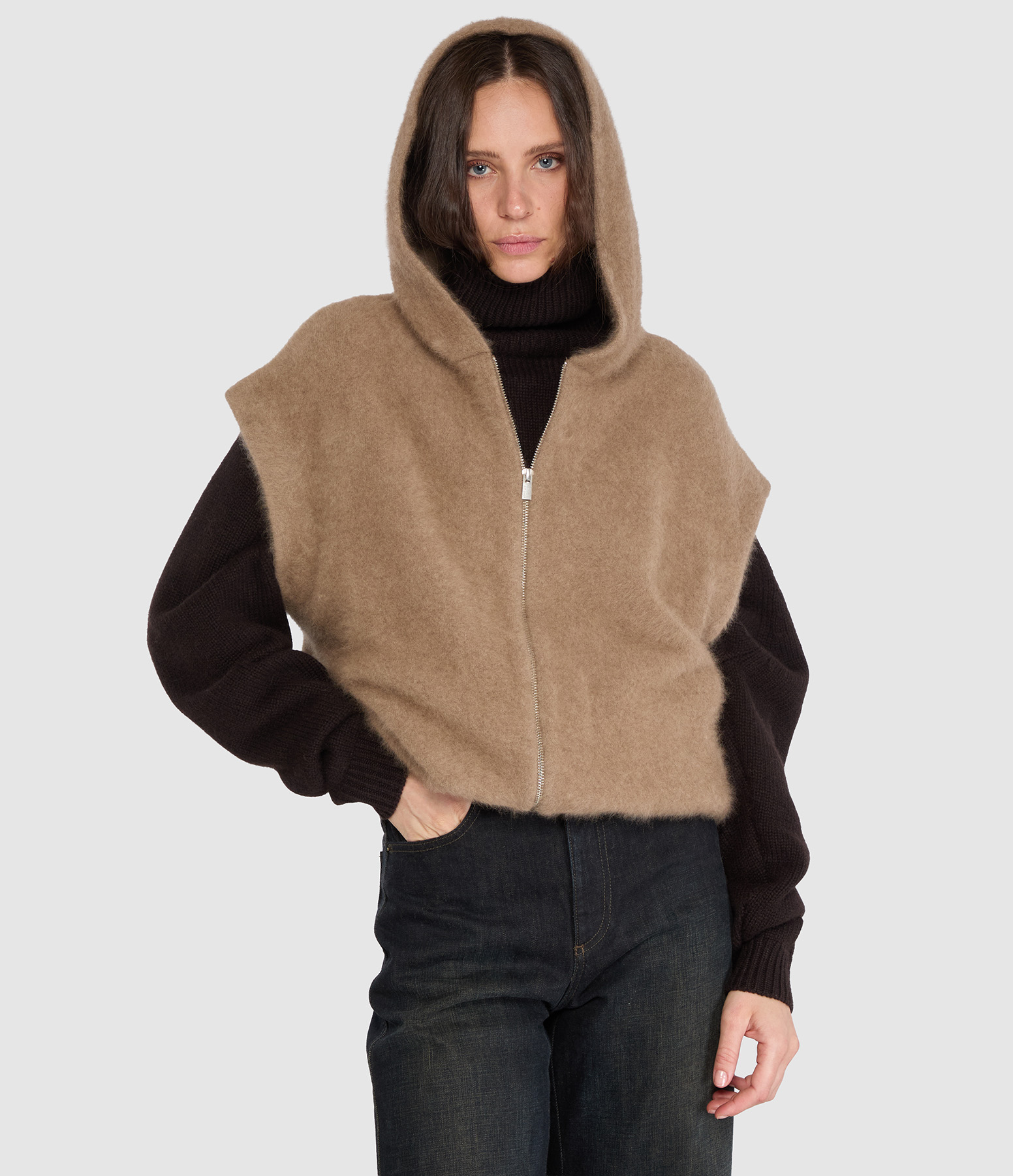 Gilet Ladies Hood N.Camel