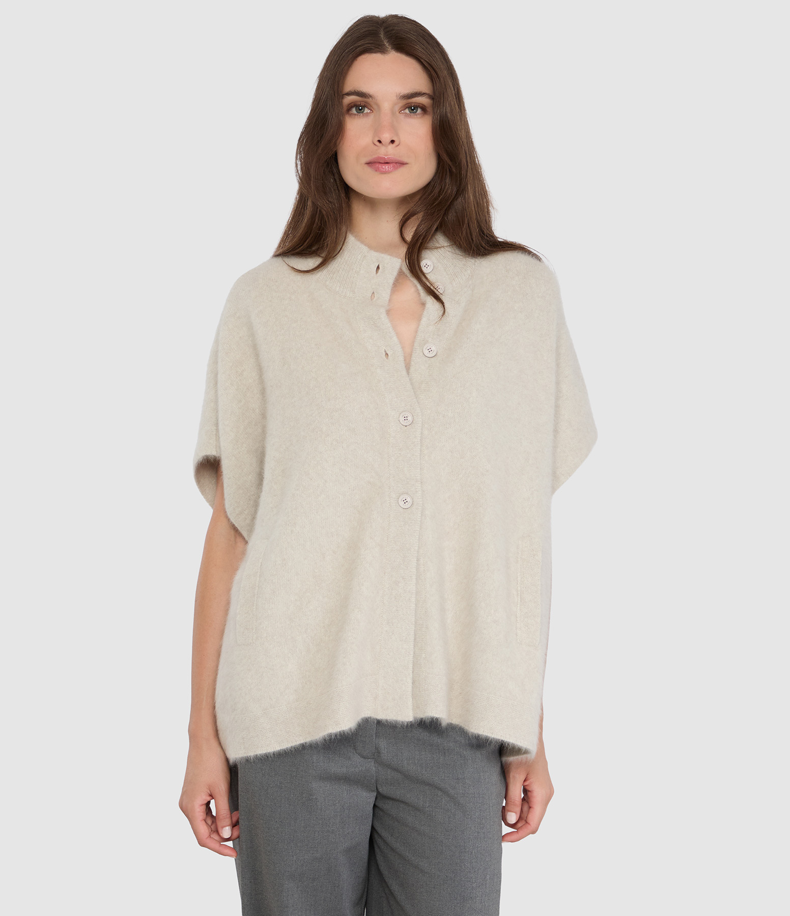 Poncho Ladies High Neck Ivory