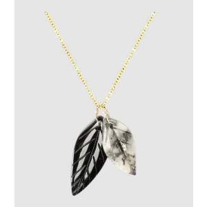 Collier Feuille Onyx Calcédoine, Exclusivité Lulli
