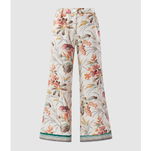 Pantalon Aloe Soie Imprimé Floral Blanc
