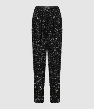 Pantalon Taille Haute Sequins Noir