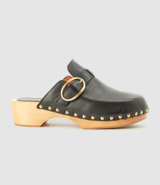 Sabots 40mm Cuir Végétal Noir