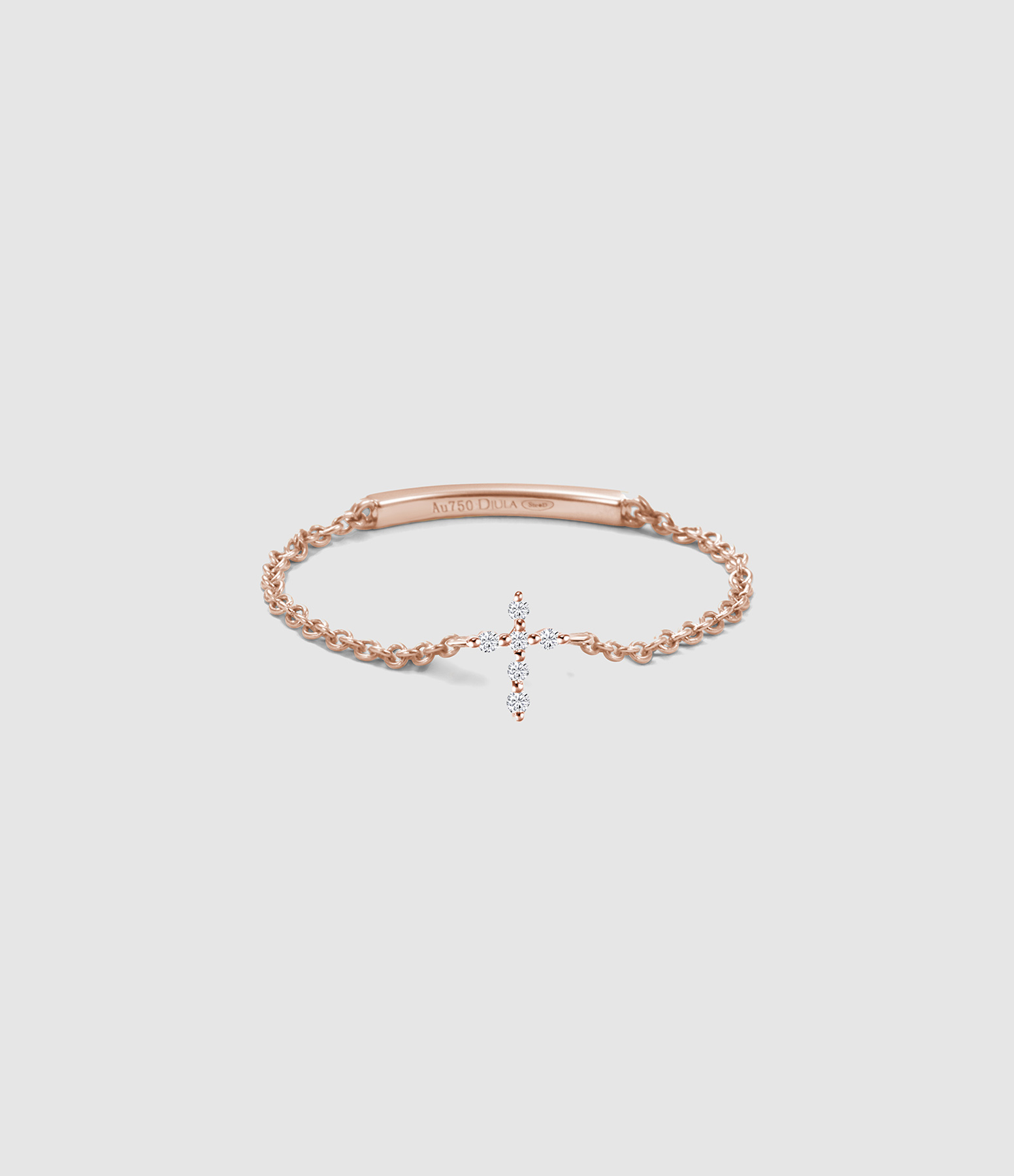 Bague Chaîne Magic Touch Croix Diamants Or Rose