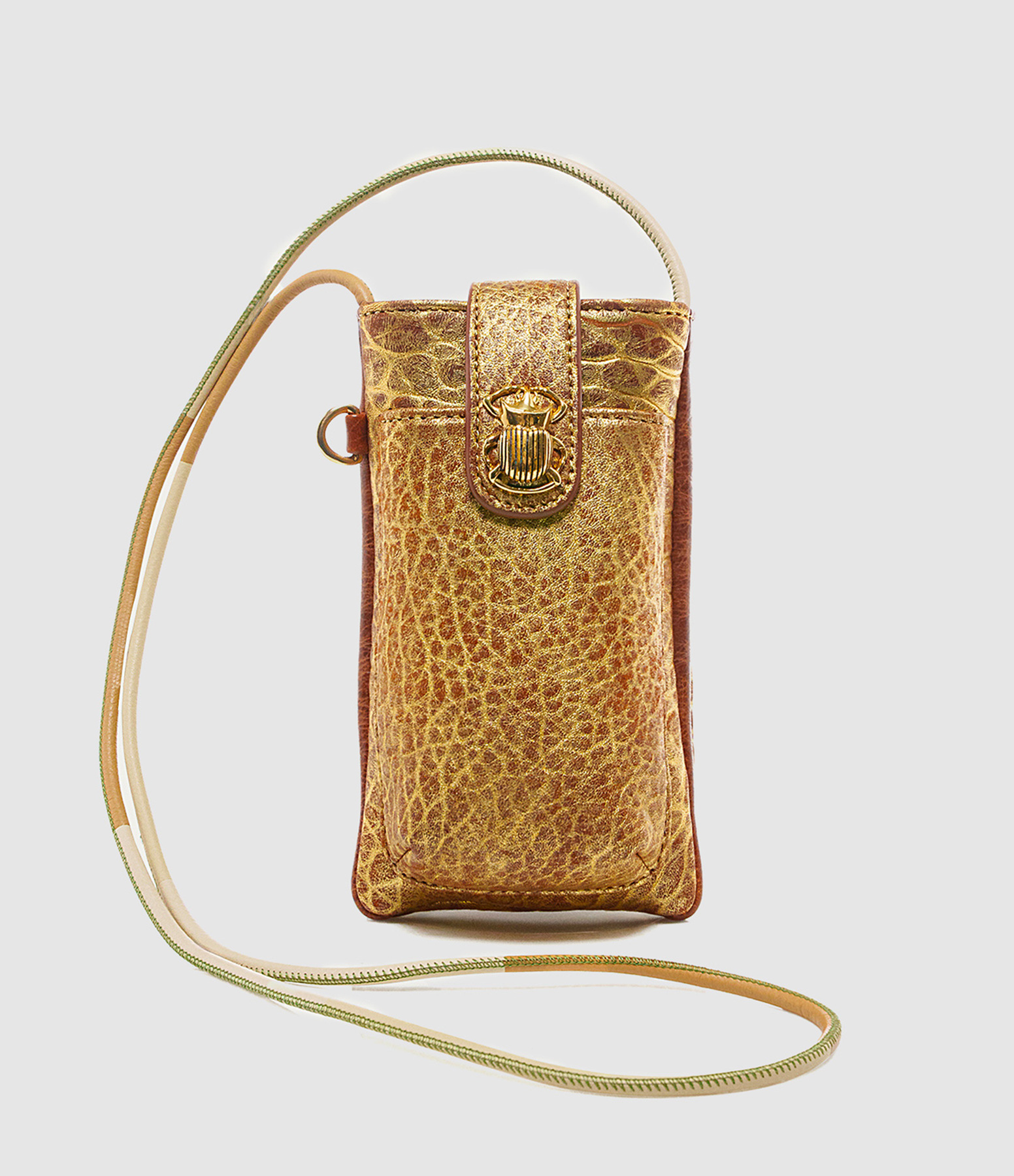 Porte-téléphone Double Marcus Cuir Bubble Or Antique