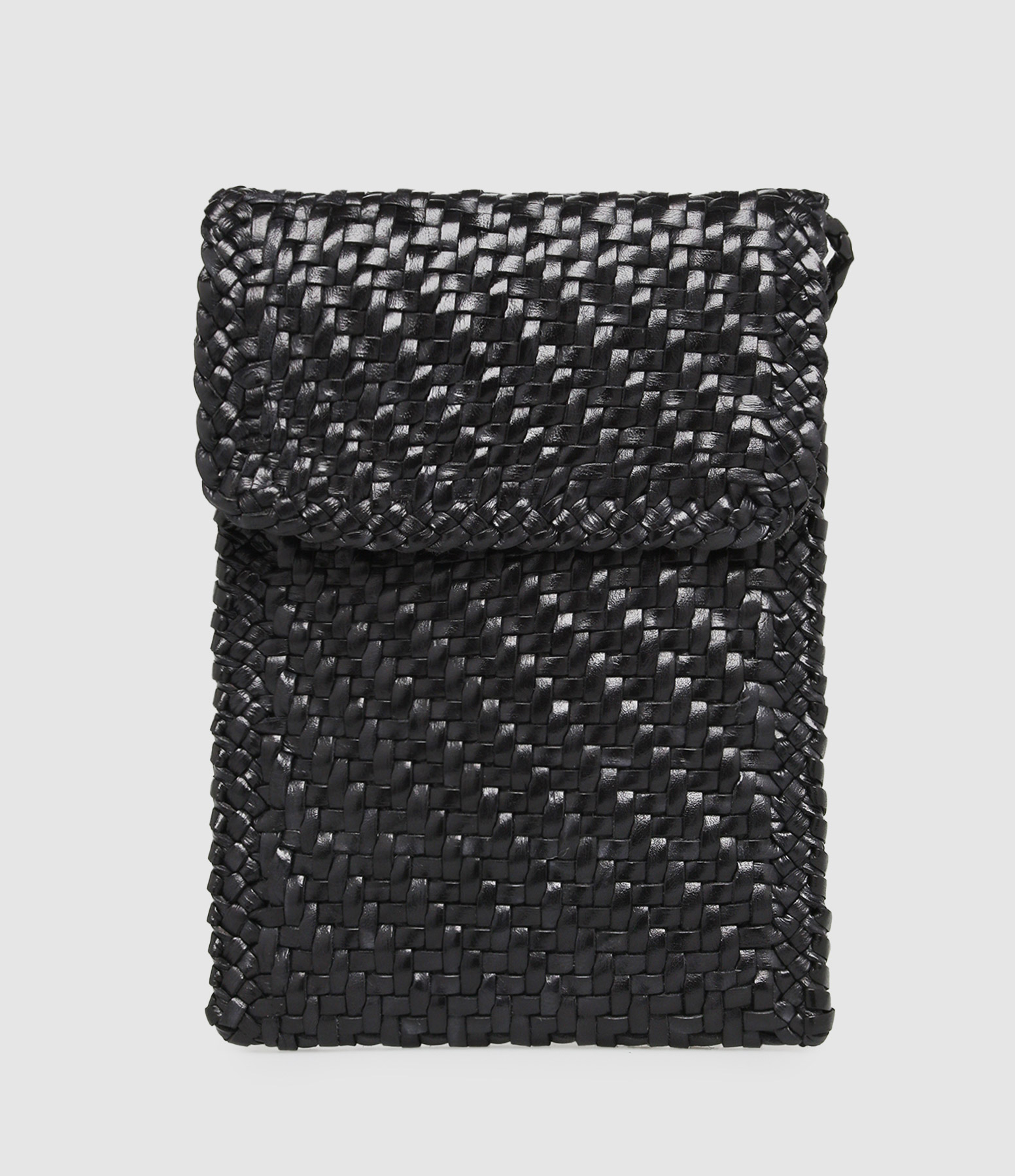 Porte-téléphone Cuir Tressé Noir