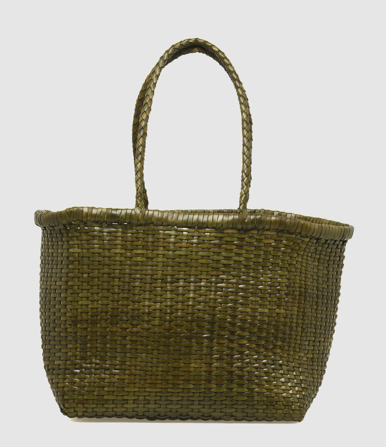 Sac B Weave Basket Small Cuir Kaki