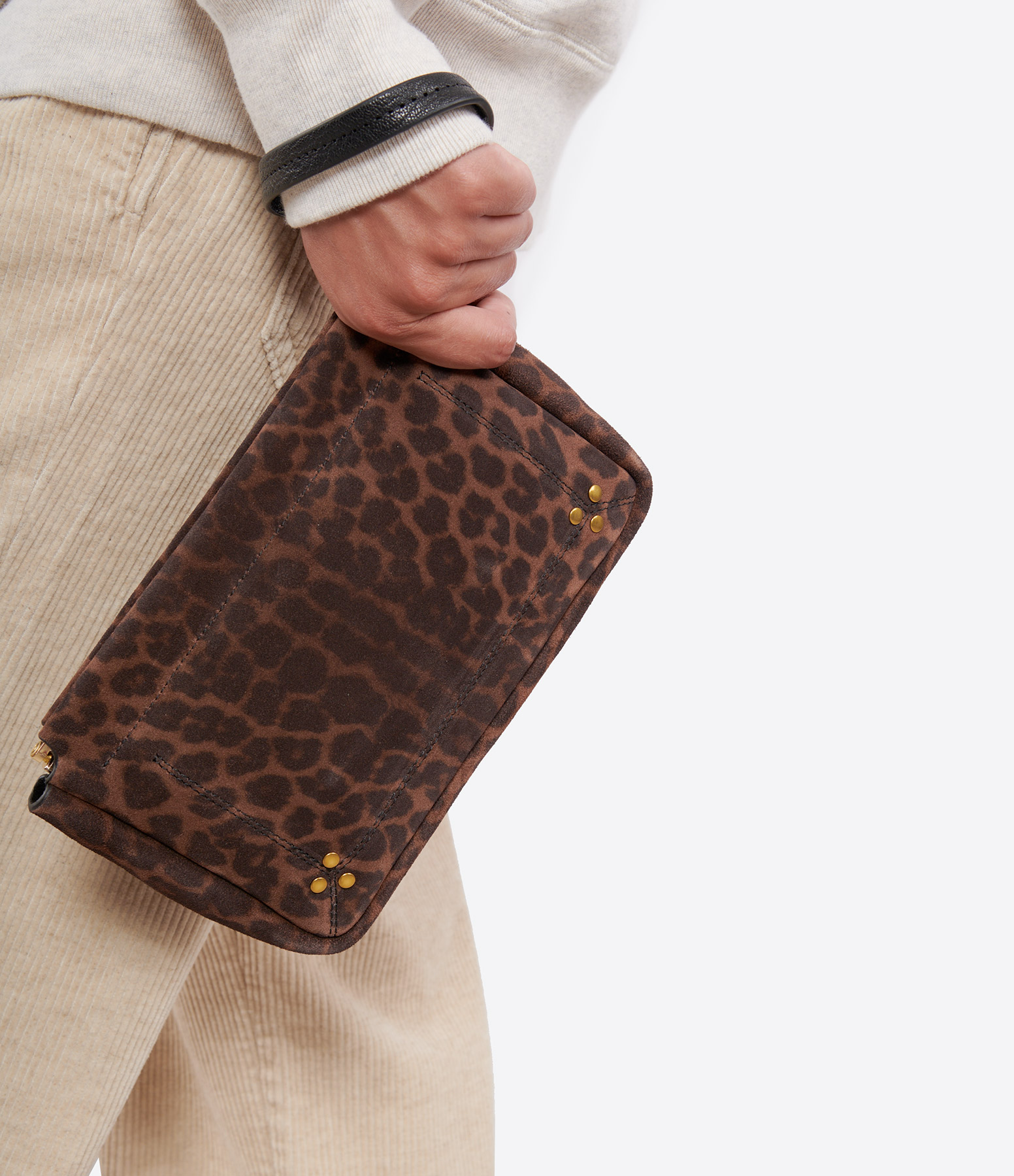 Pochette Clap M Cuir Suédé Imprimé Léopard Naturel
