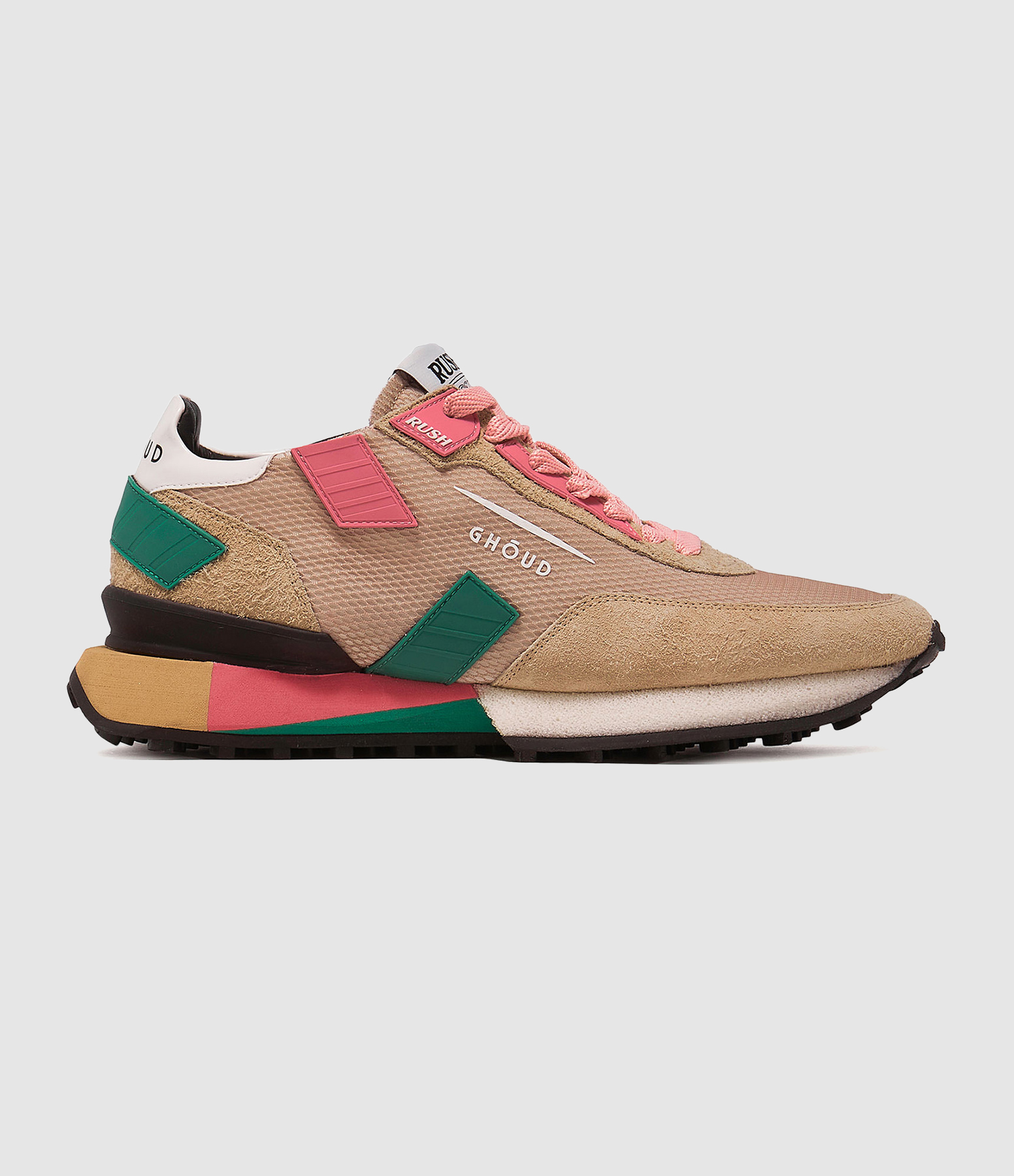 Baskets Rush Groove Mesh Suédé Beige Vert Rose