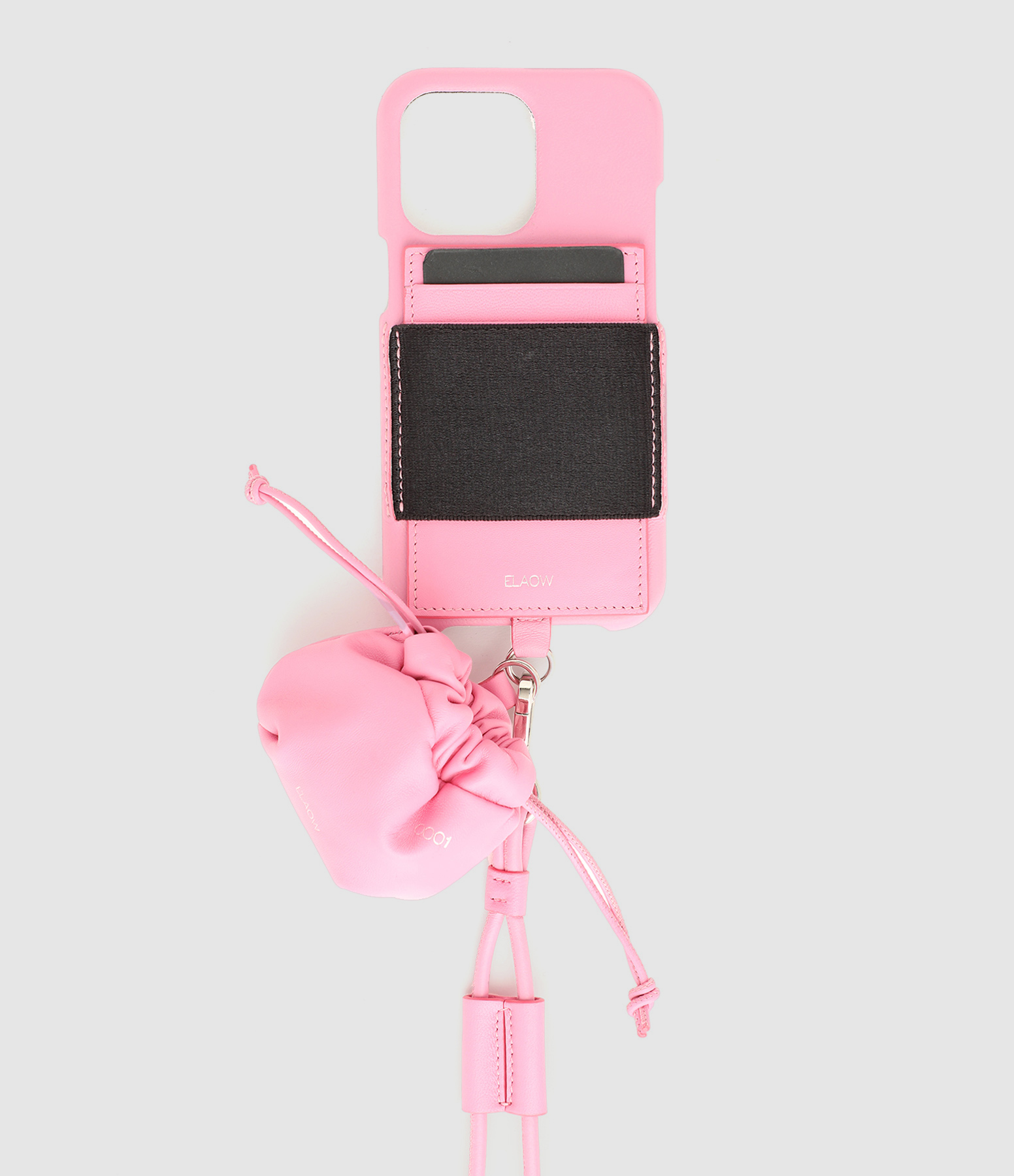 Porte-cartes et Porte-Airpods Cordon Cuir Rose