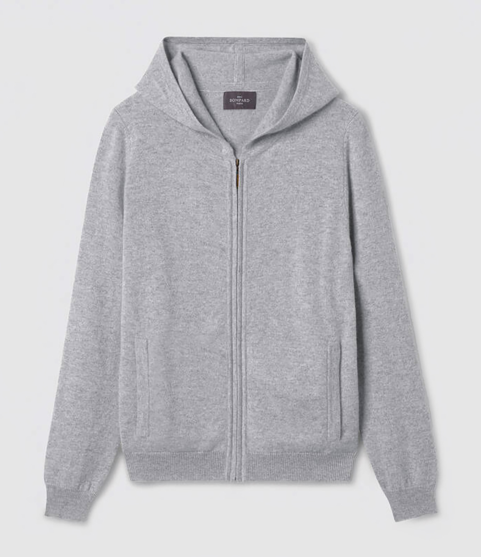 Pull à Capuche Zippé Cachemire Gris Argenté