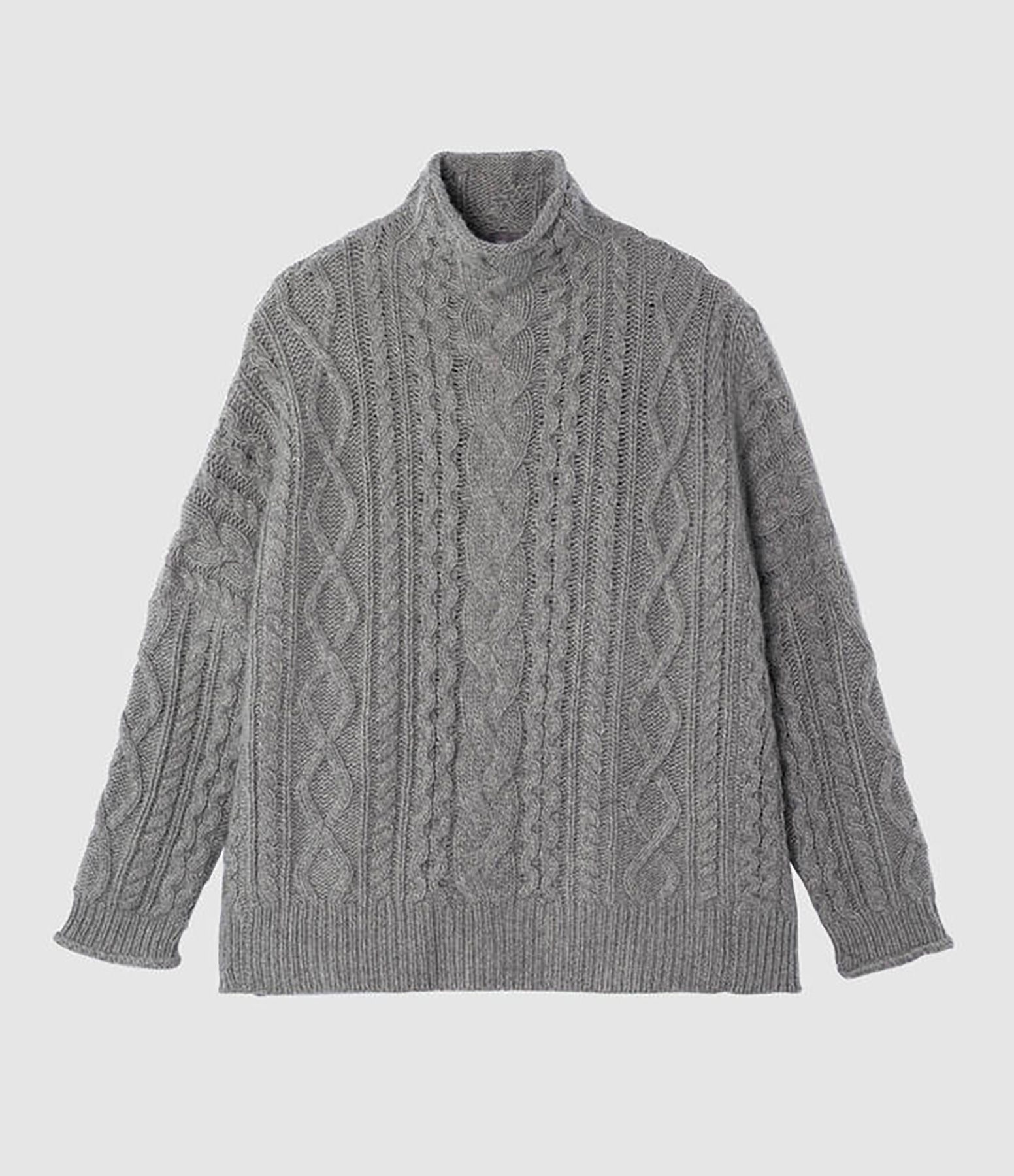 Pull Col Montant Oversized à Torsades Cachemire Gris Meteorite