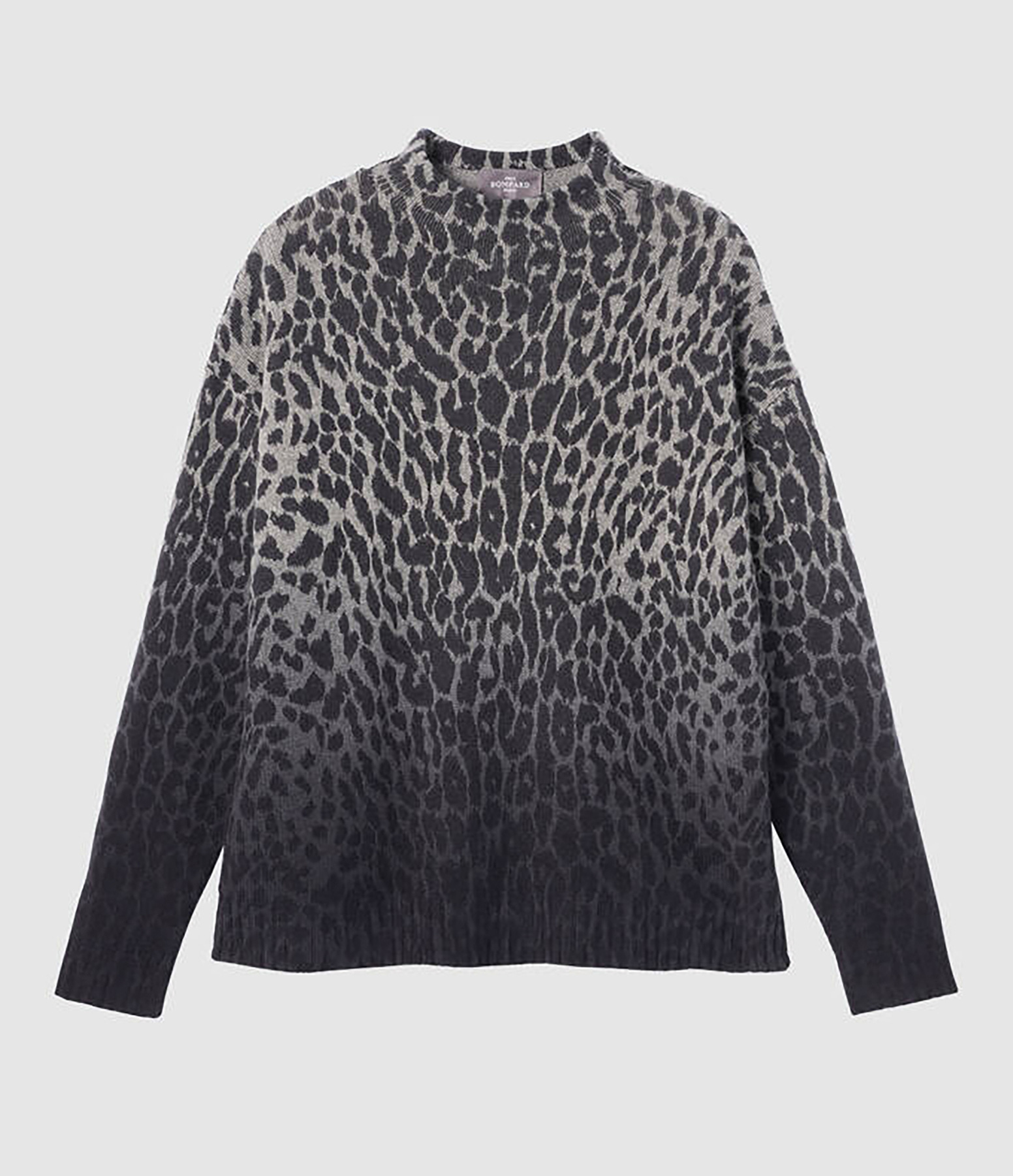 Pull Col Montant Dip Dye Imprimé Leopard Cachemire Gris Meteorite