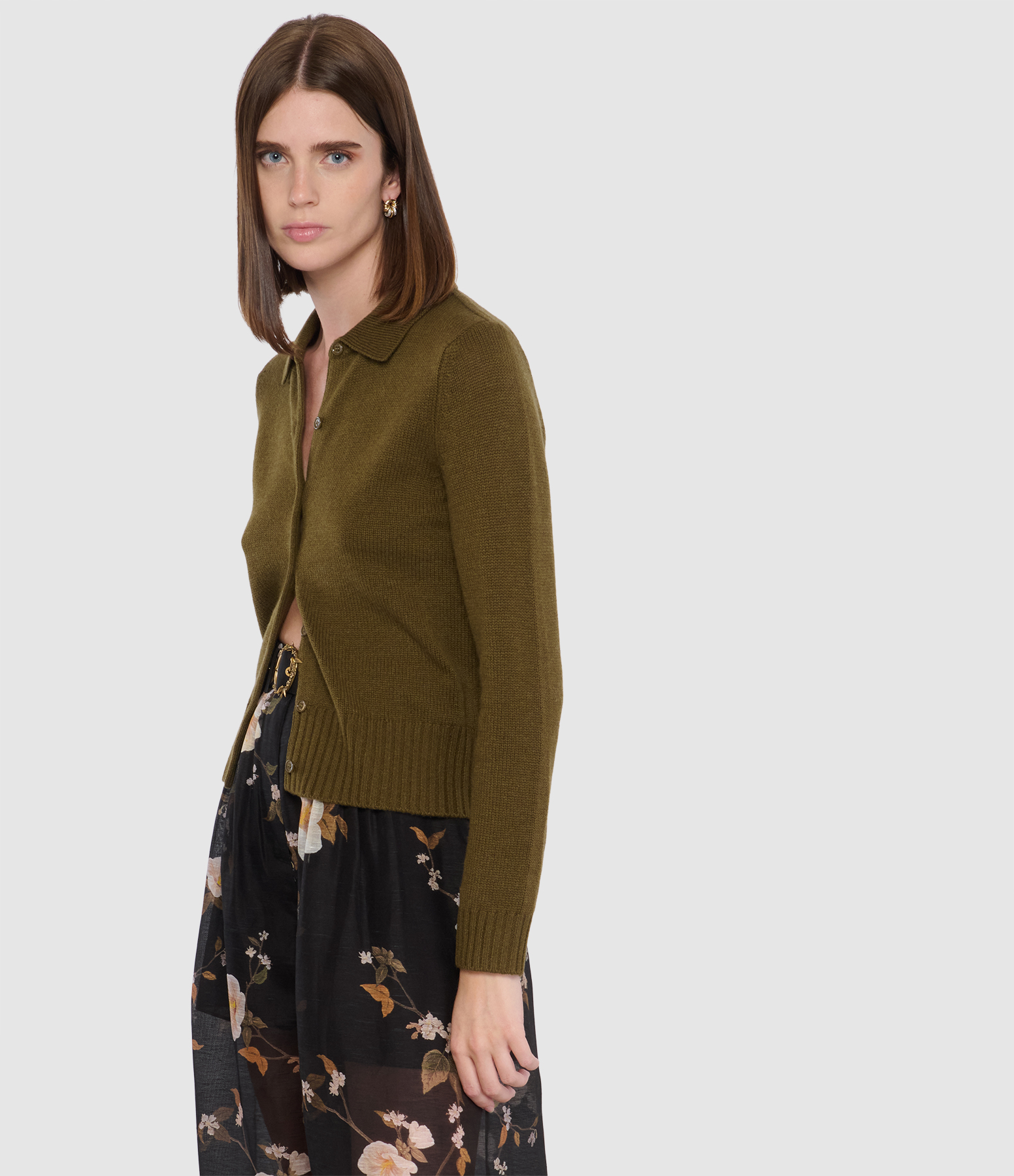 Cardigan Col Polo Lison Olive