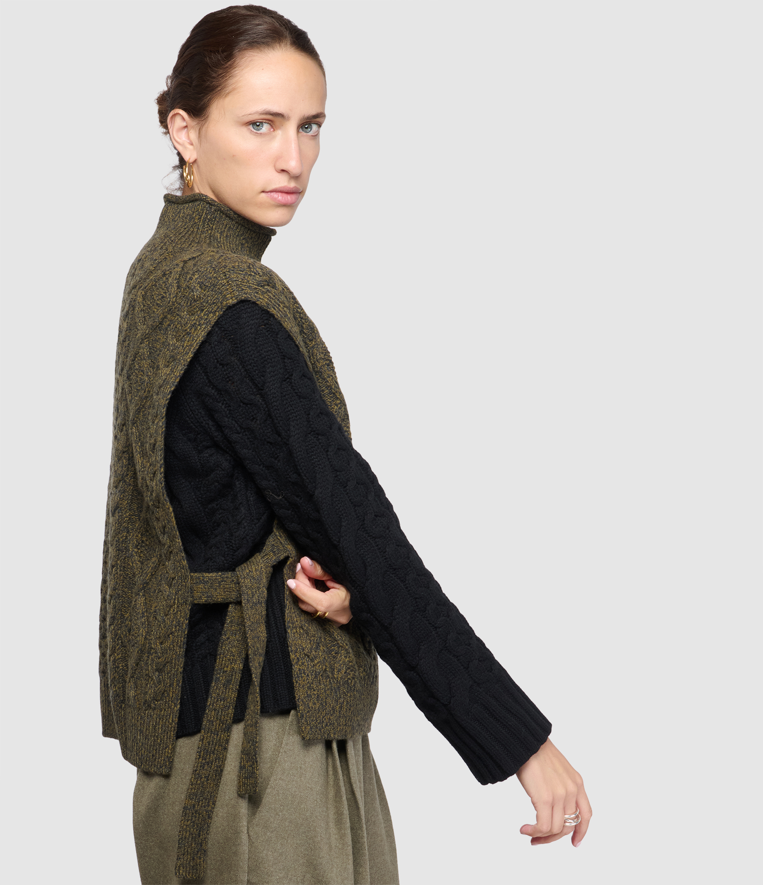 Plastron À Torsades Olive Charbon