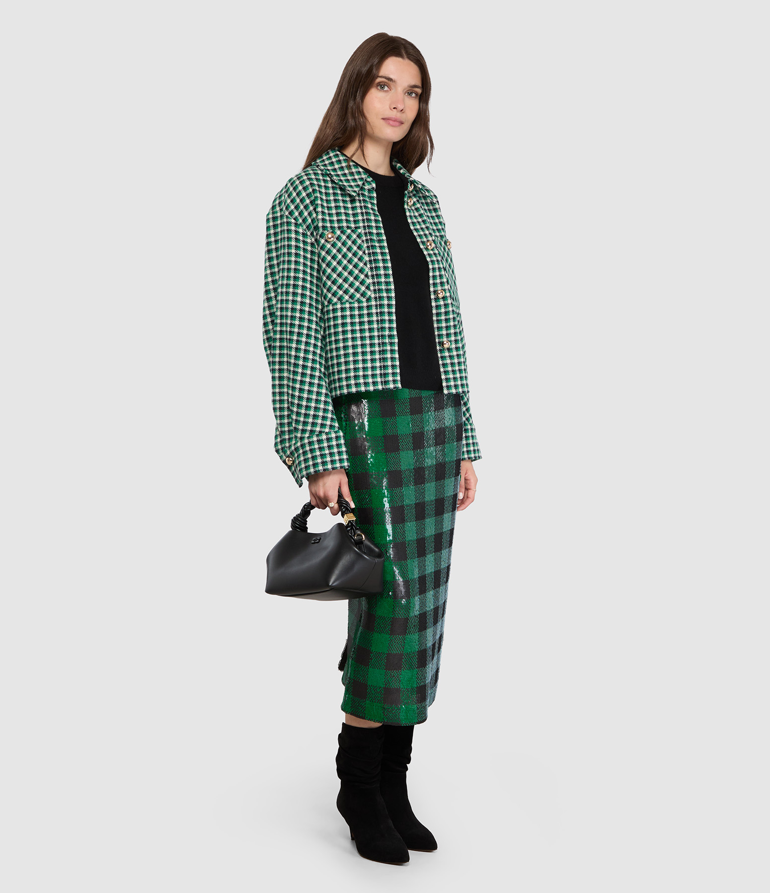Jupe Mi Longue Knitwear Vert Noir
