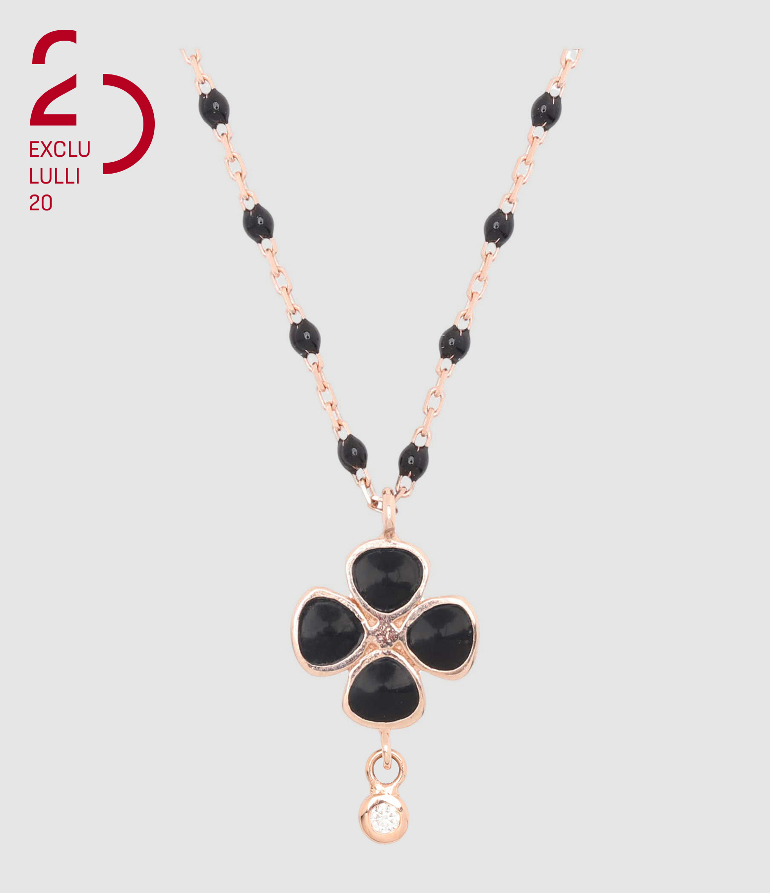 Collier Trèfle Résine Noir Or Rose, Exclusivité 20 ans Lulli