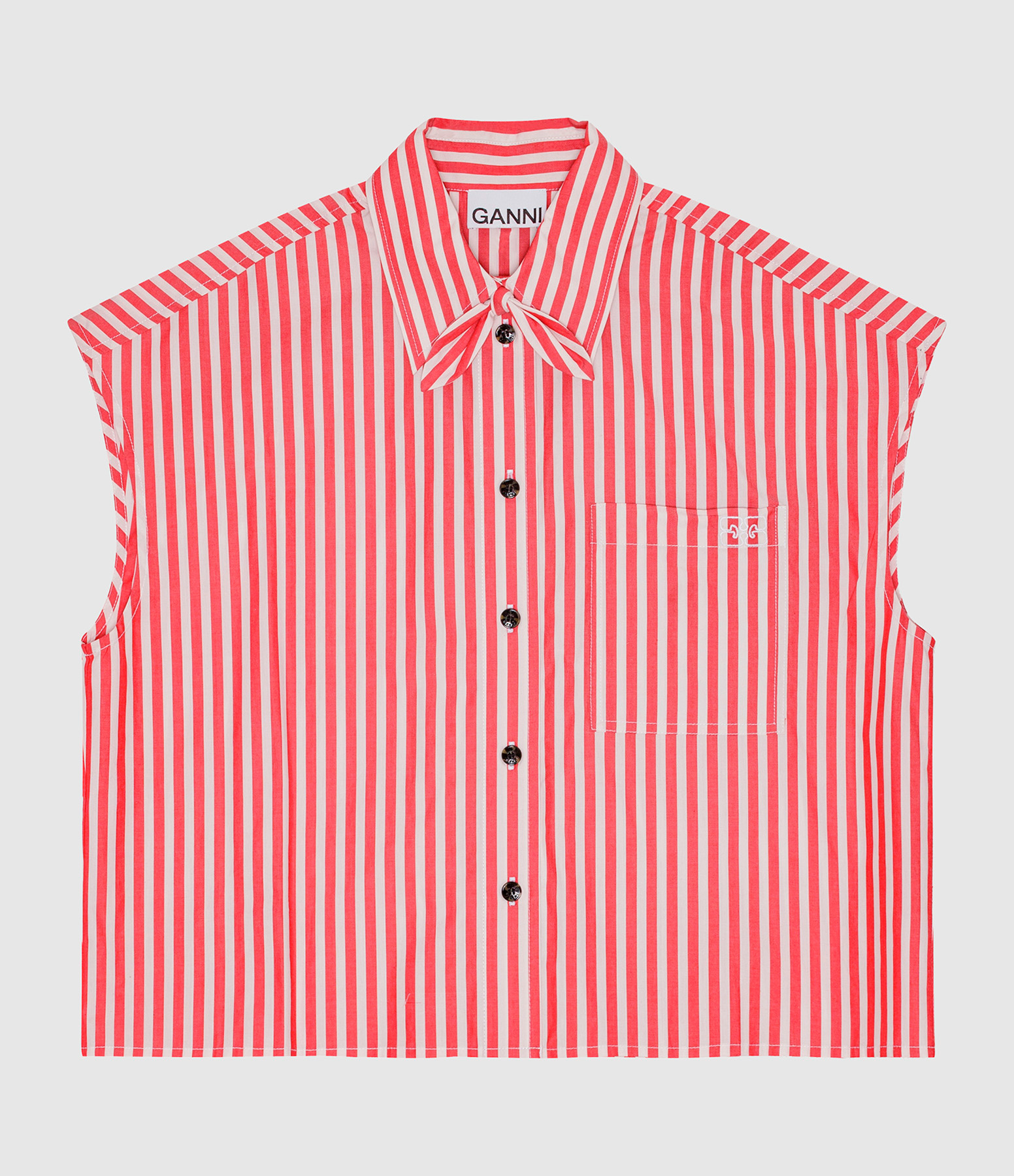 Chemise Stripe Cotton Tie Collar Shirt Barbados Rouge